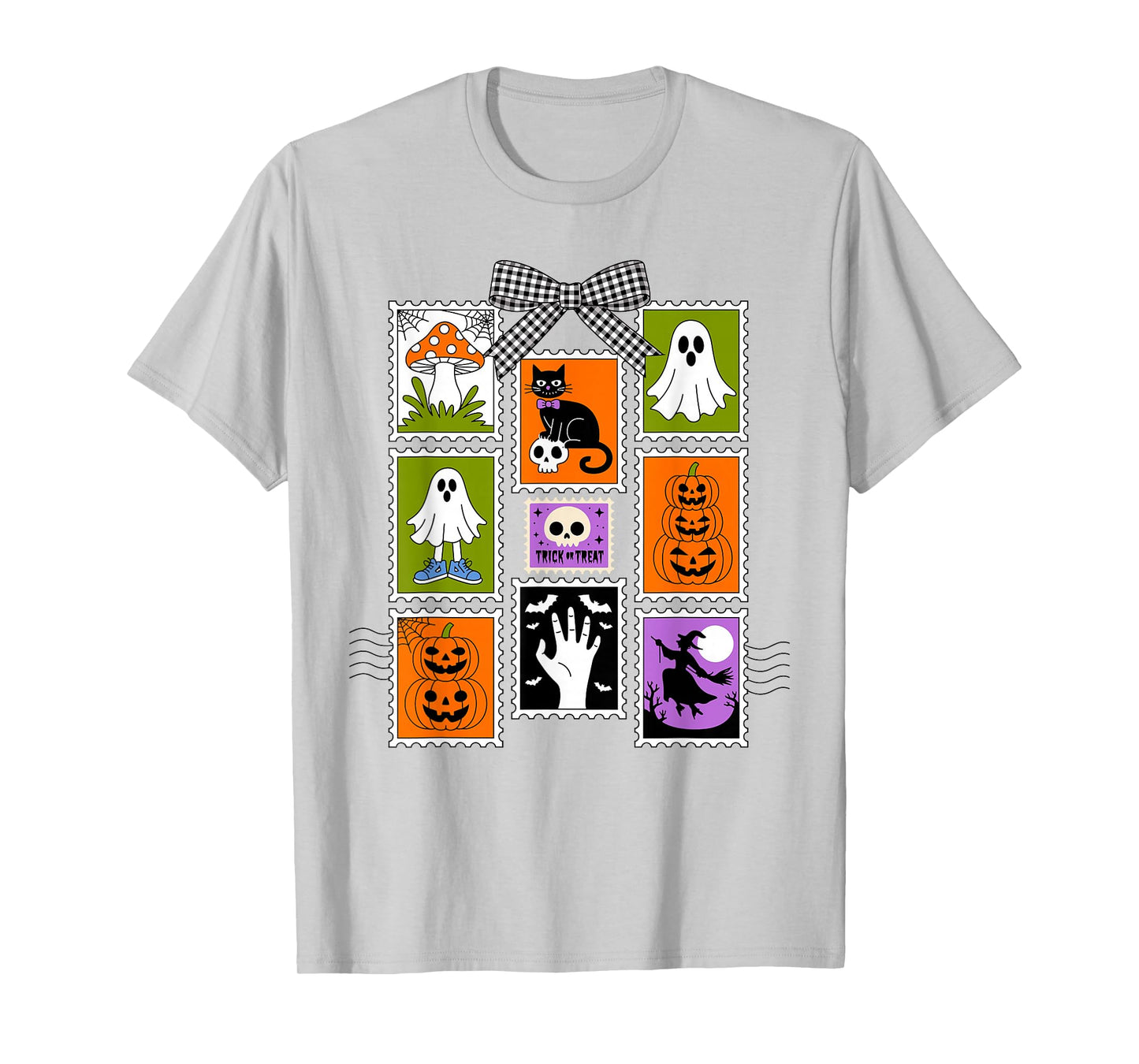 Halloween Stamps Spooky Pumpkin Ghost Cat Witch Skeleton T-Shirt