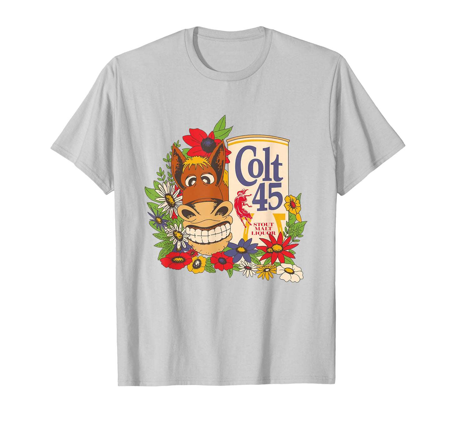 Licensed Vintage Colt 45 Beer Donkey Floral T-Shirt