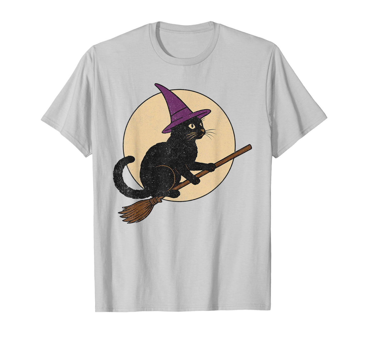 Funny Black Cat Halloween Witch Cat on Moon Night Spooky T-Shirt