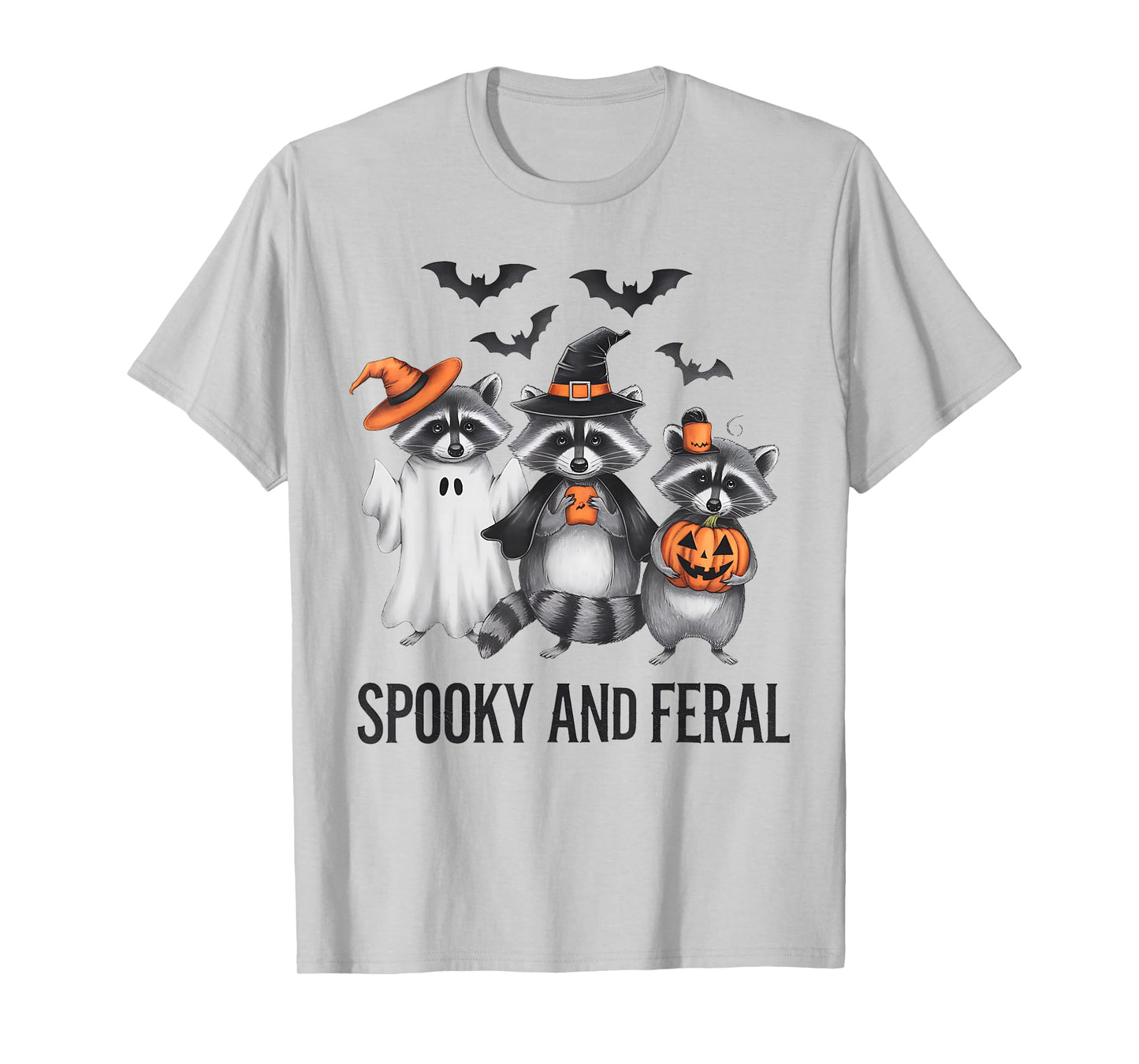 Funny Raccoon Halloween Spooky and Feral Ghost Witch Pumpkin T-Shirt