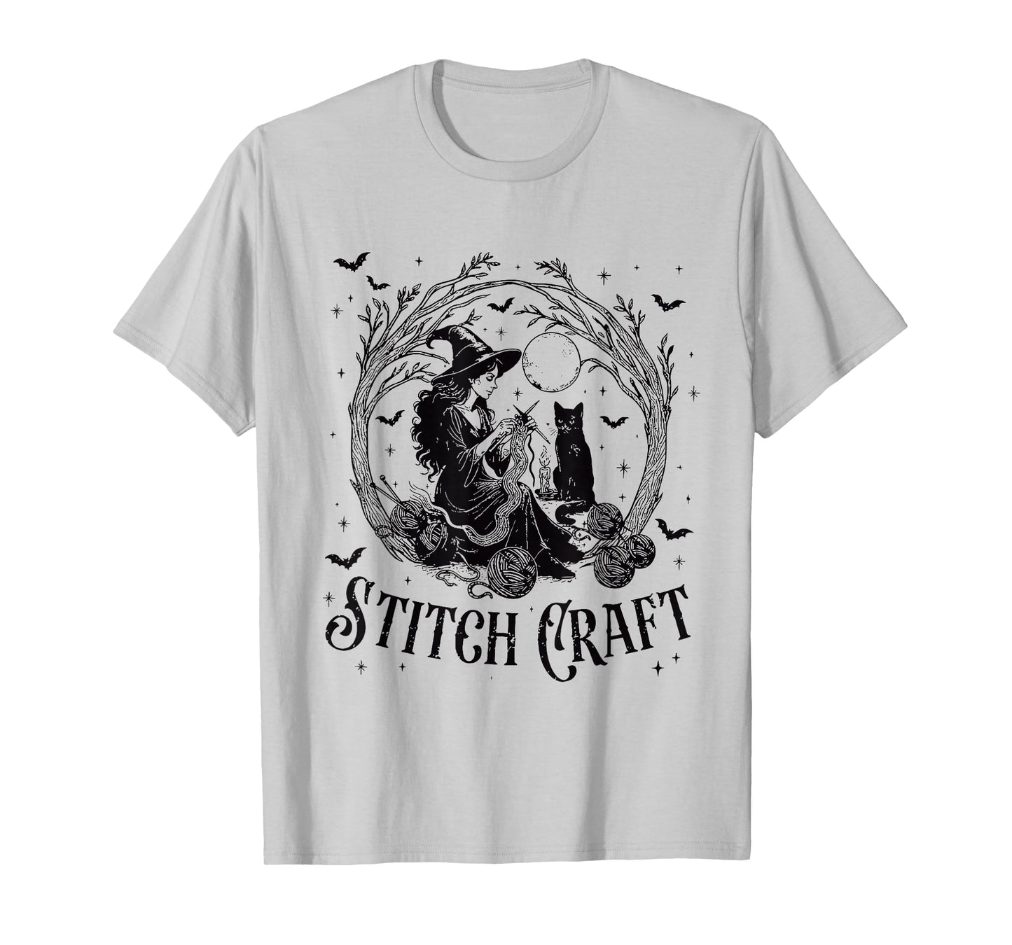 Stitch Craft Salem Witch Halloween Cat Witch Girls Trip T-Shirt