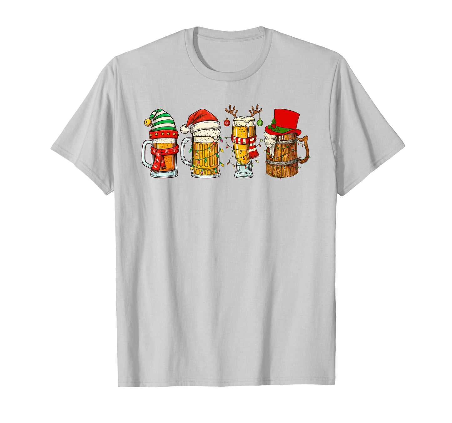 Christmas Beer Mugs Santa Reinbeer Lights Funny Drinking T-Shirt