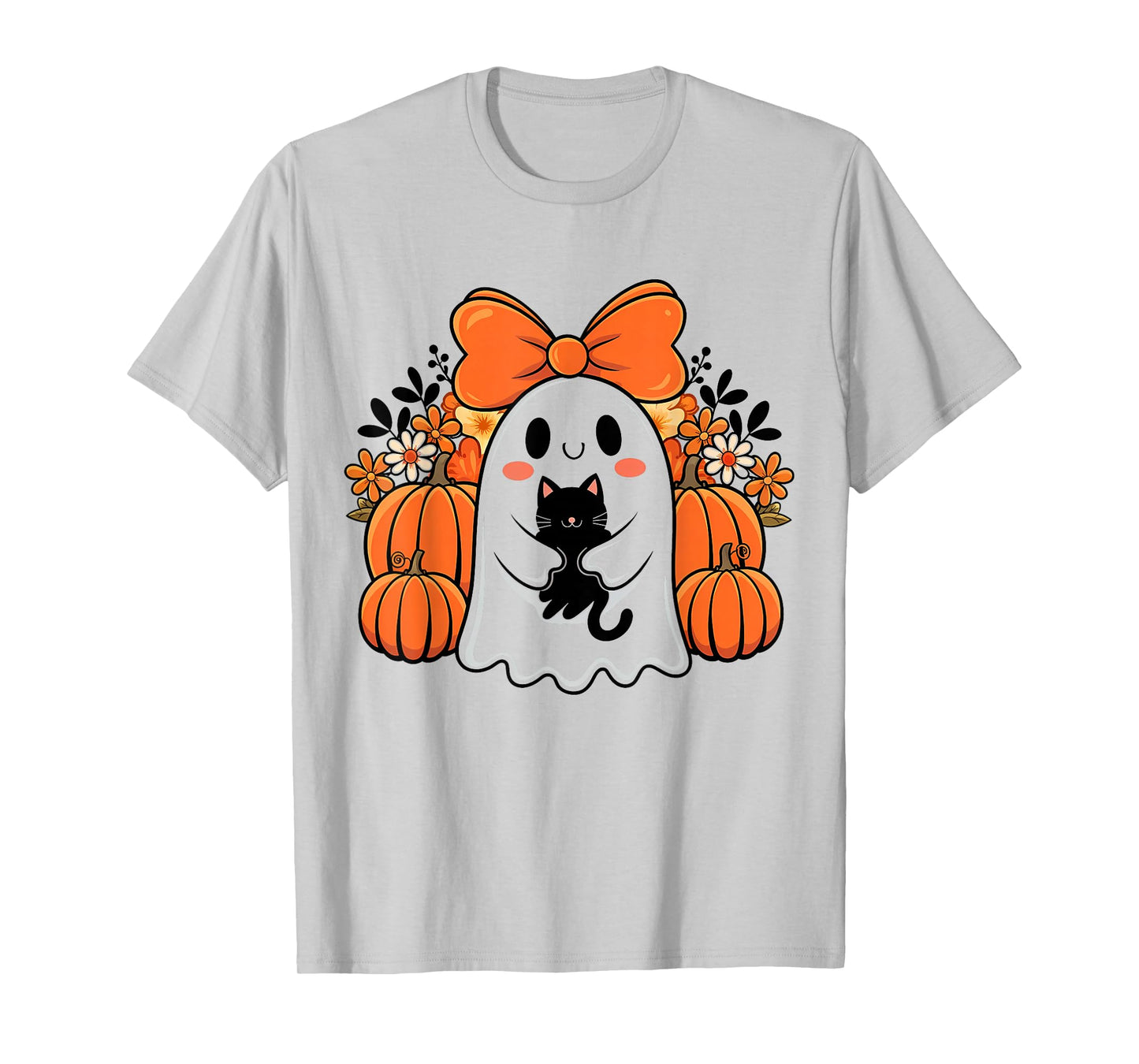 Fun Halloween Ghost Holding Black Cat Vintage Men Women T-Shirt