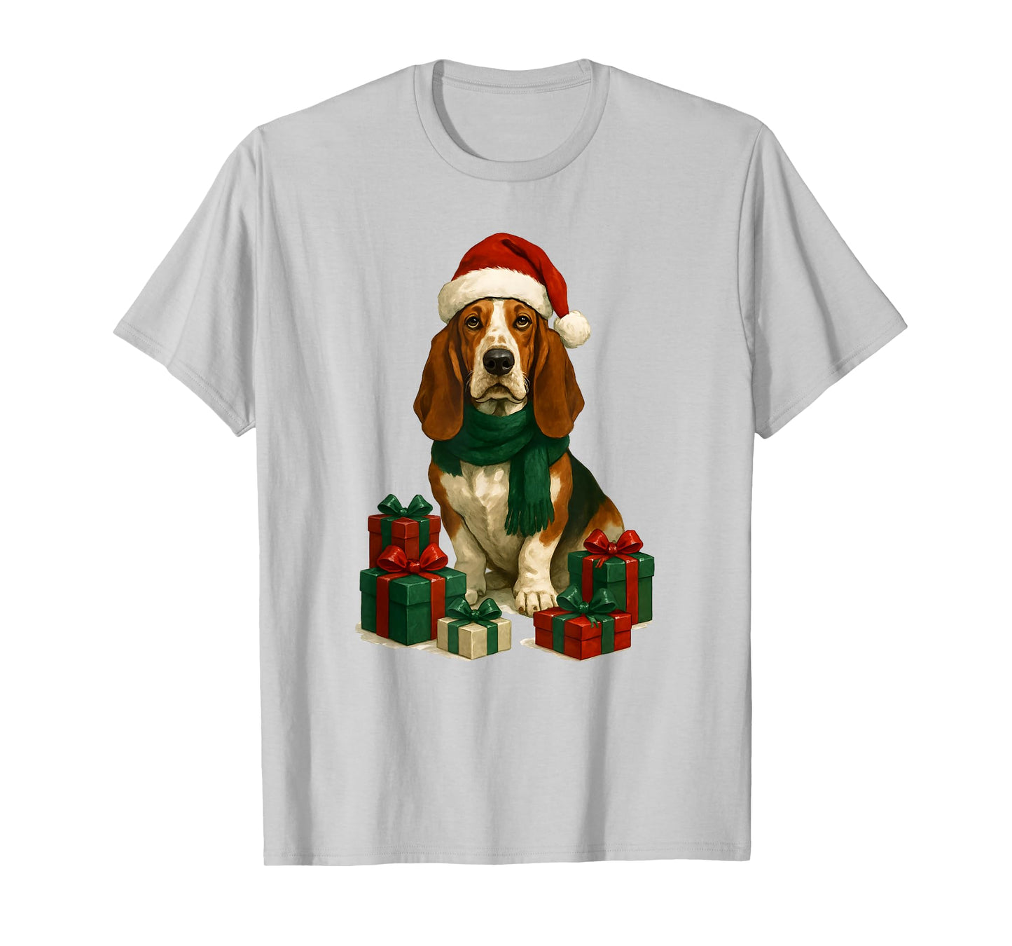 Christmas Basset Hound with Santa Claus hat, Cute T-Shirt
