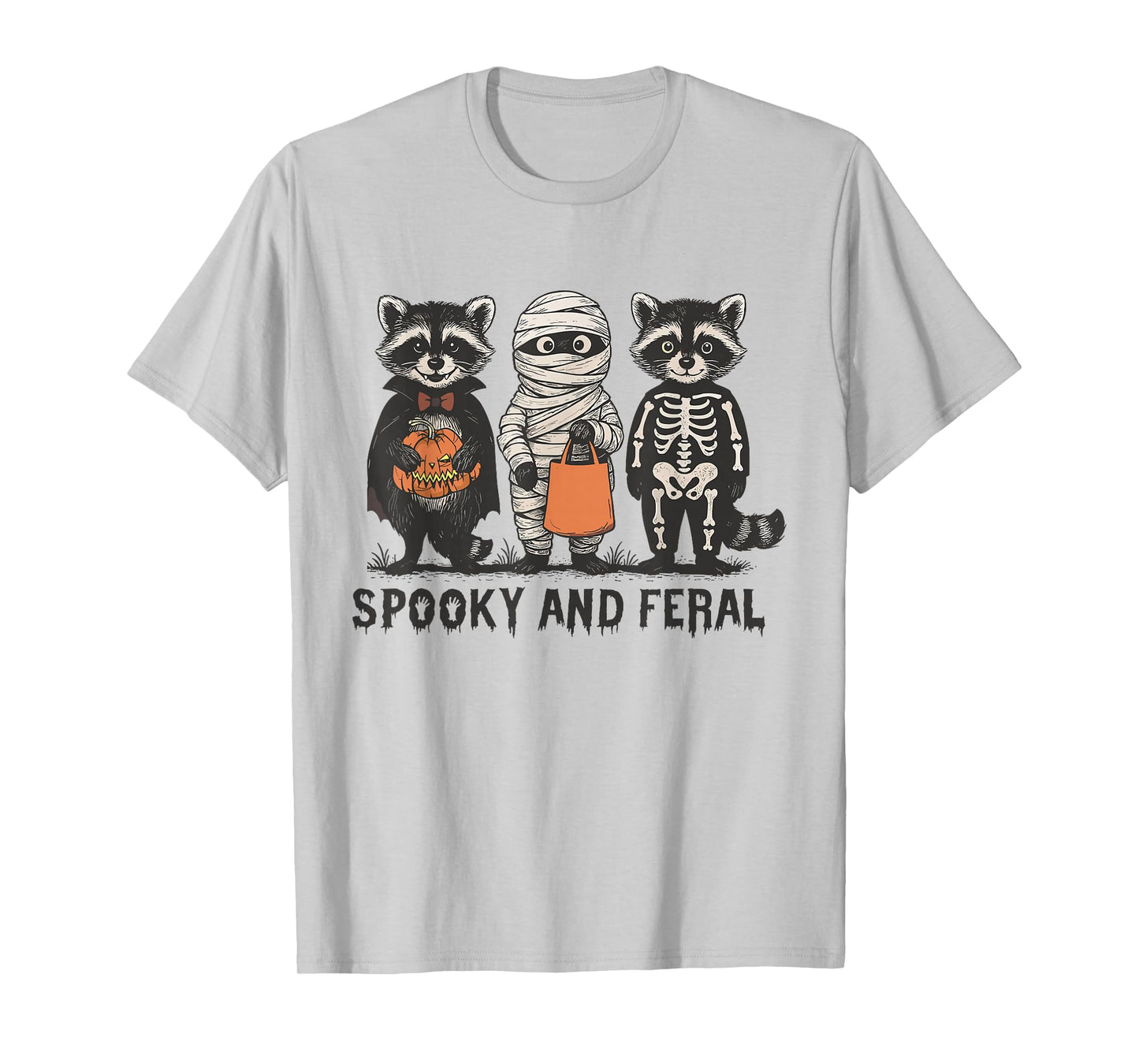 Spooky and Feral Raccoon Halloween Raccoon Ghost Trash Panda T-Shirt