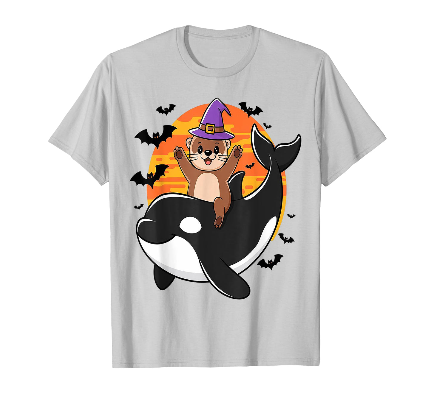 Spooky Sea Adventure Witchy Otter Riding Orca Halloween Kids T-Shirt