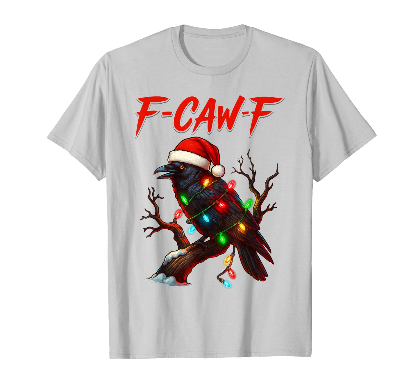 Black Crow F-Caw-F Funny Retro Christmas Lights Santa hat T-Shirt