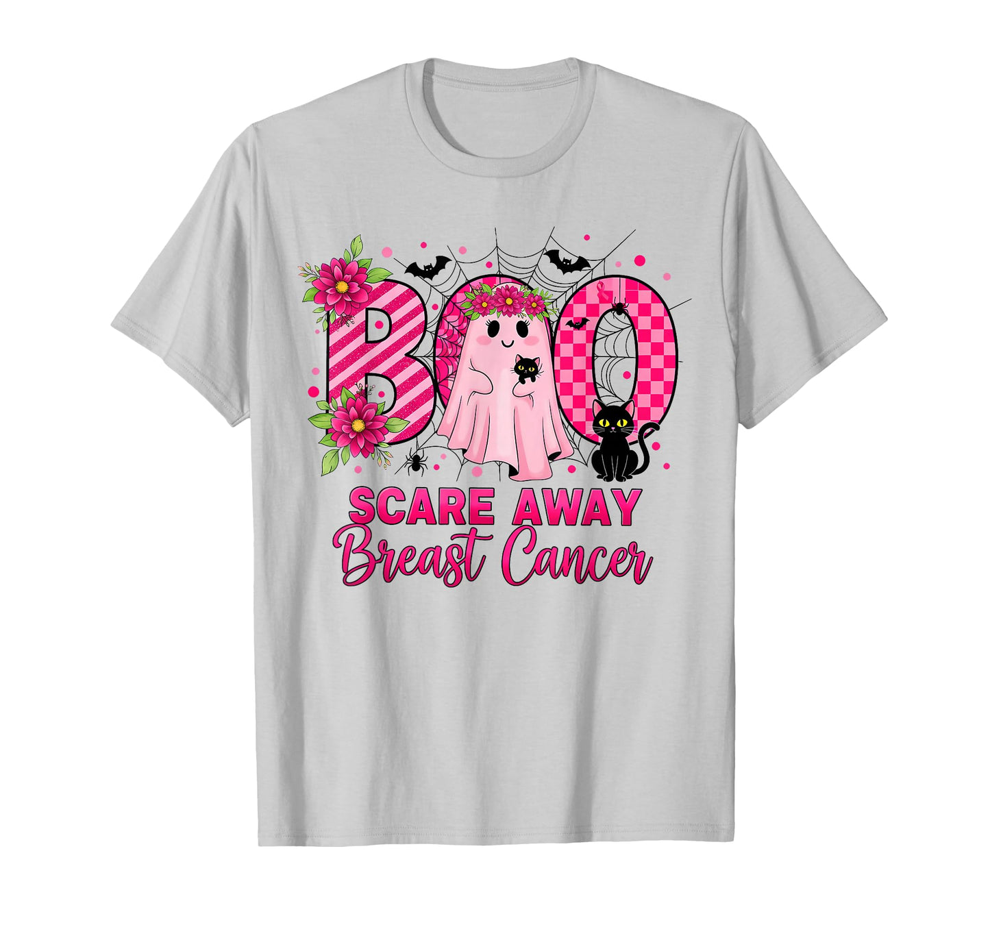 Floral Boo Ghost Scare Away Breast Cancer Awareness T-Shirt