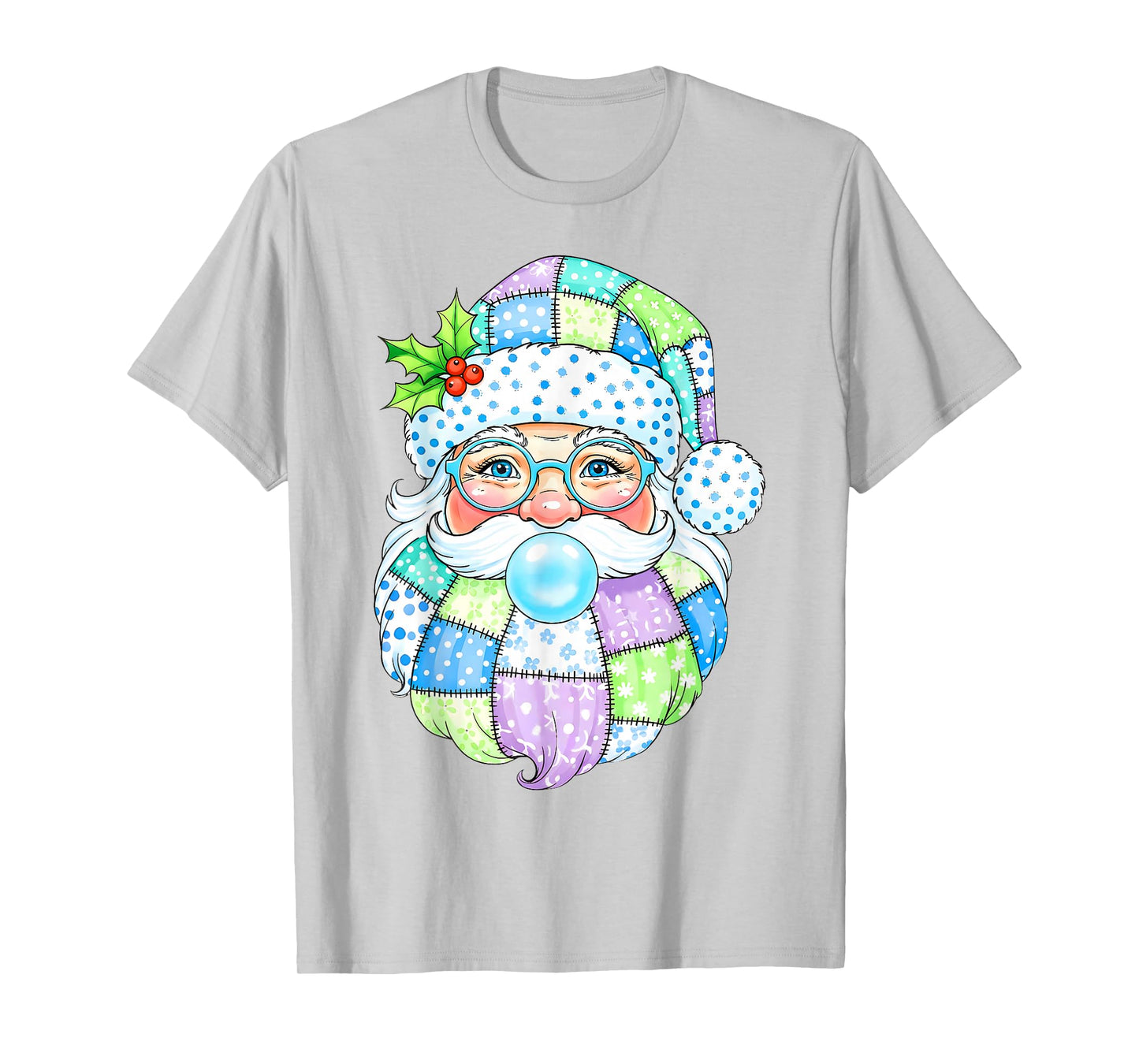 Patchwork Santa Claus Blowing Bubble Gum Girly Christmas Kid T-Shirt