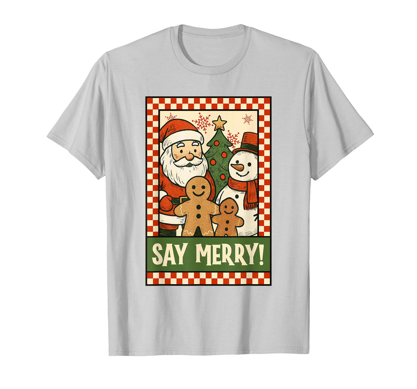 Funny Christmas Santa Gingerbread Snowman Selfie Say Merry T-Shirt