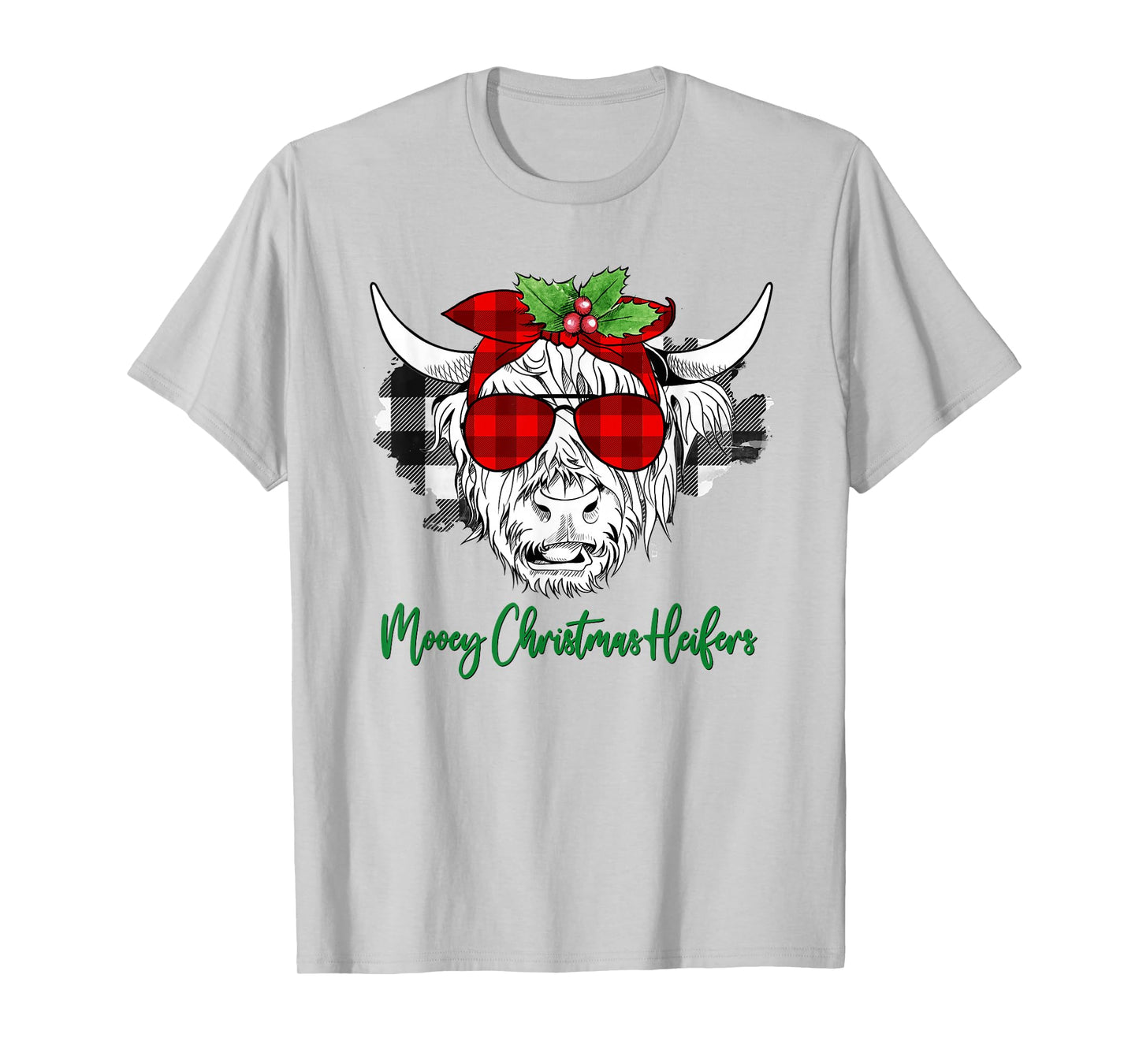 Mooey Christmas Heifers Funny Holiday Cow Plaid Sunglasses T-Shirt