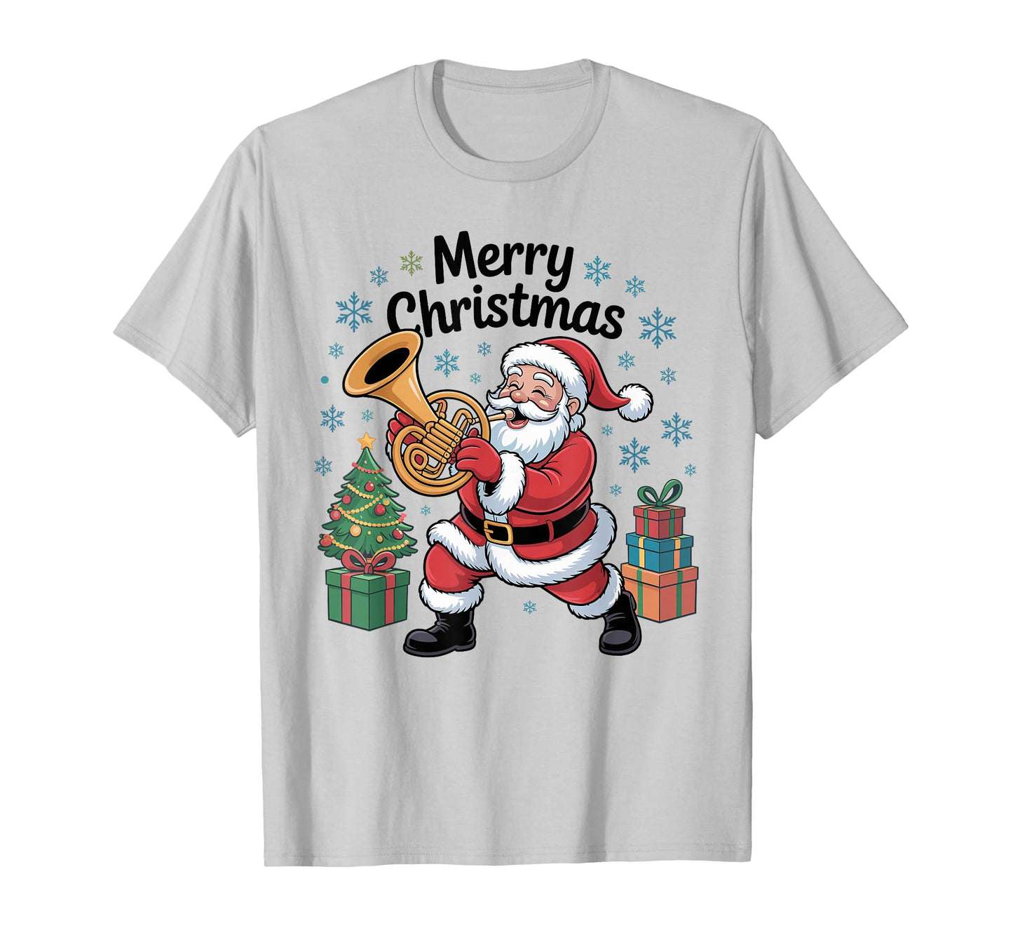 Santa Christmas Design Funny French Horn Holiday Xmas Pajama T-Shirt
