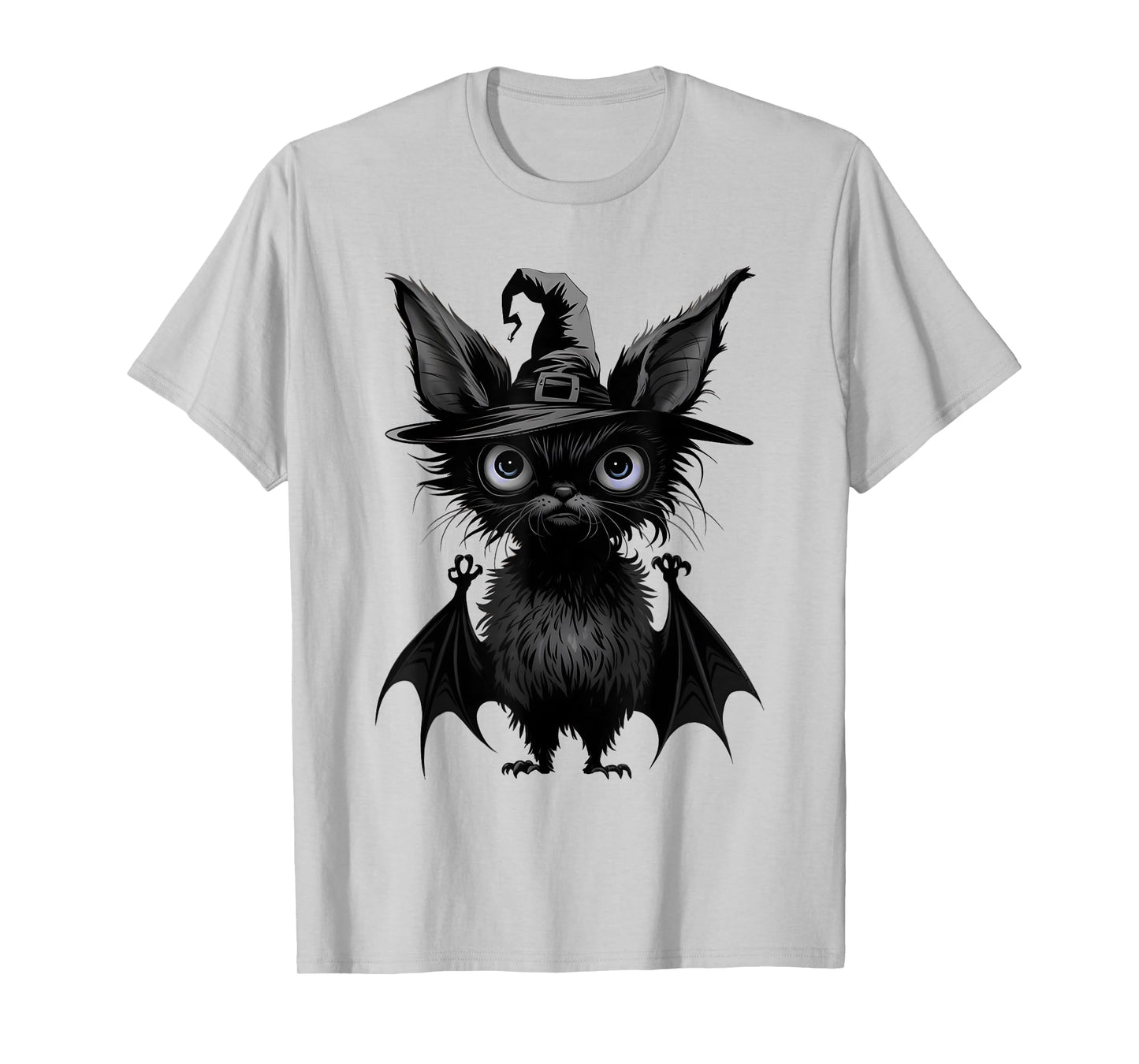 Cute Bat Wearing Witch Hat Trying to Be Scary Halloween Bat T-Shirt