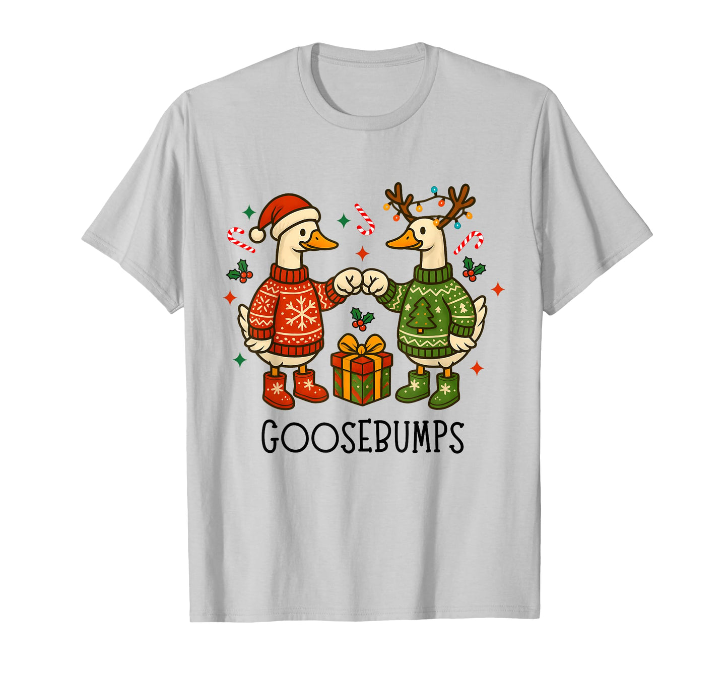 Retro Funny Silly Goose Santa Christmas Goosebumps Cute Xmas T-Shirt