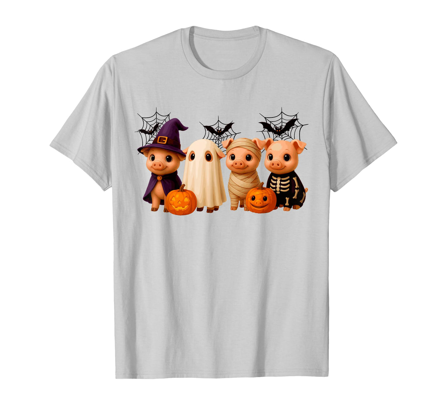Pigs in Witch Skeleton Ghost Costume Happy Halloween Day T-Shirt