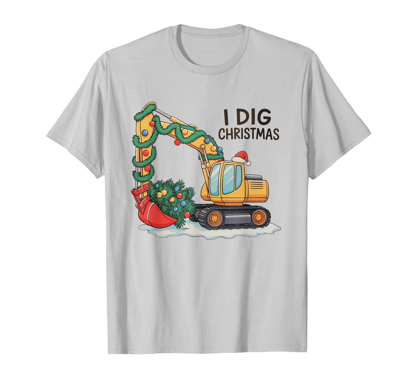 I Dig Christmas Excavator Tree Santa Hat Xmas Lights T-Shirt