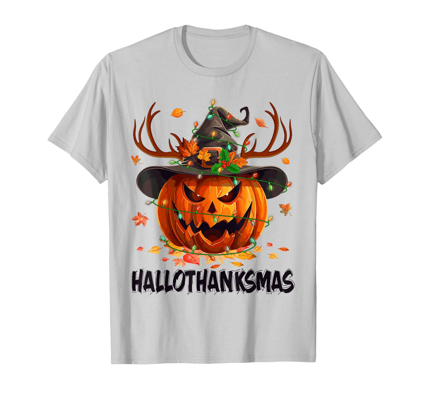 Happy Hallothanksmas Pumpkin Halloween Thanksgiving Xmas T-Shirt