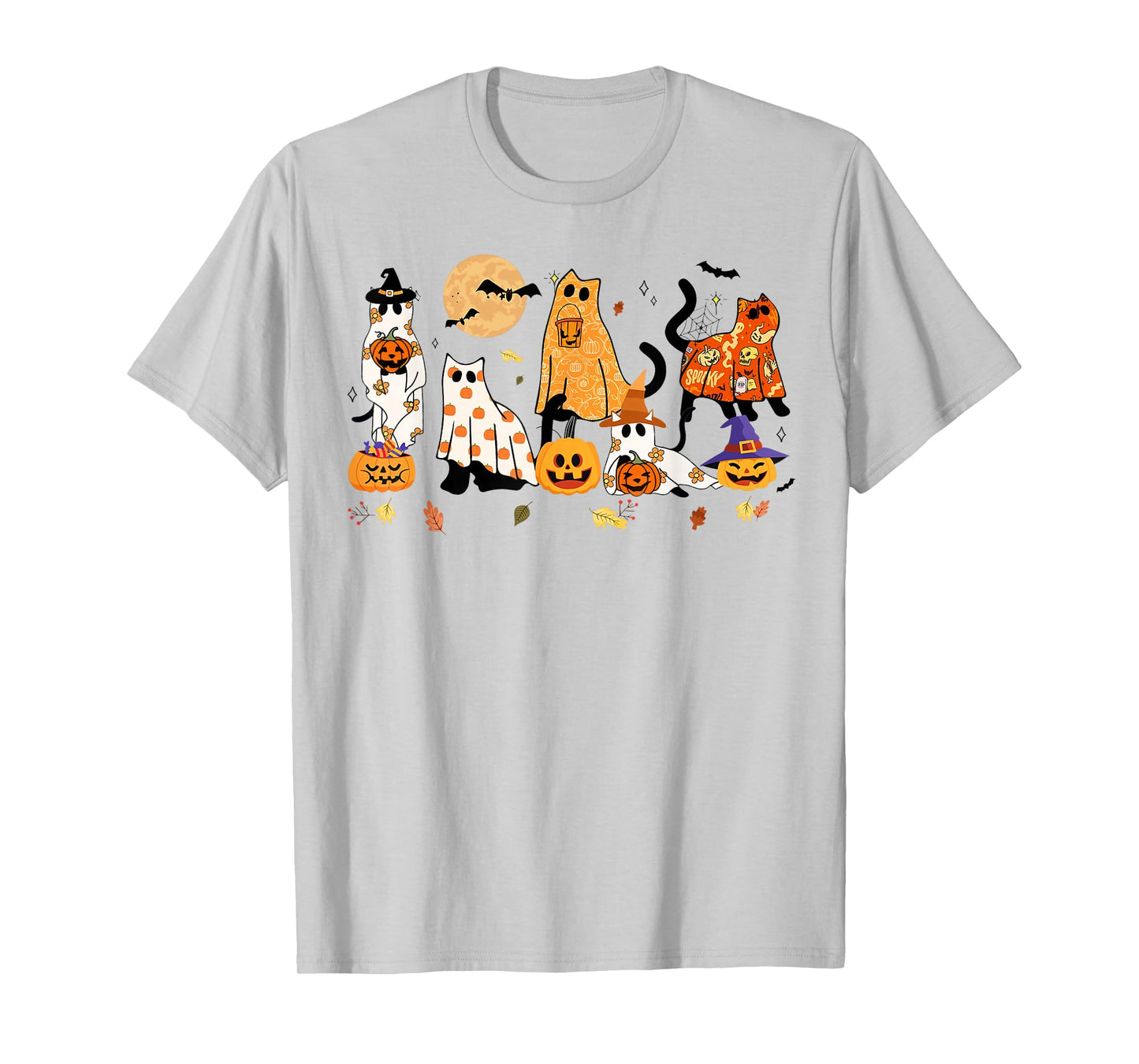 Retro Cute Black Cat Funny Halloween Pumpkin Men Women Kids T-Shirt