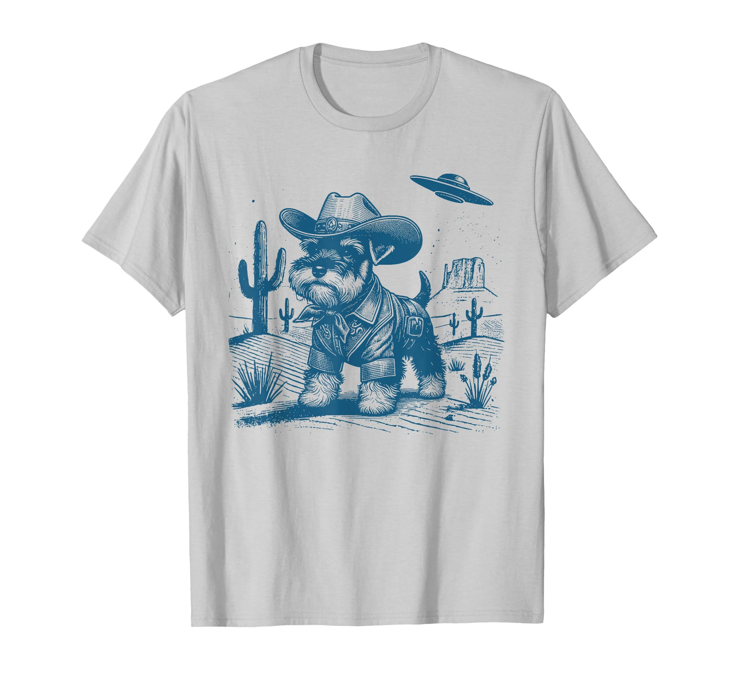 Schnauzer Vintage UFO Western Funny Cowboy Schnauzer UFO T-Shirt