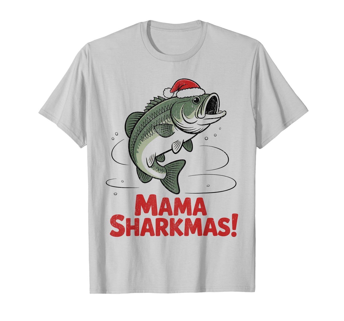Mama Sharkmas Funny Shark Santa Hat Ugly Christmas Sweater T-Shirt