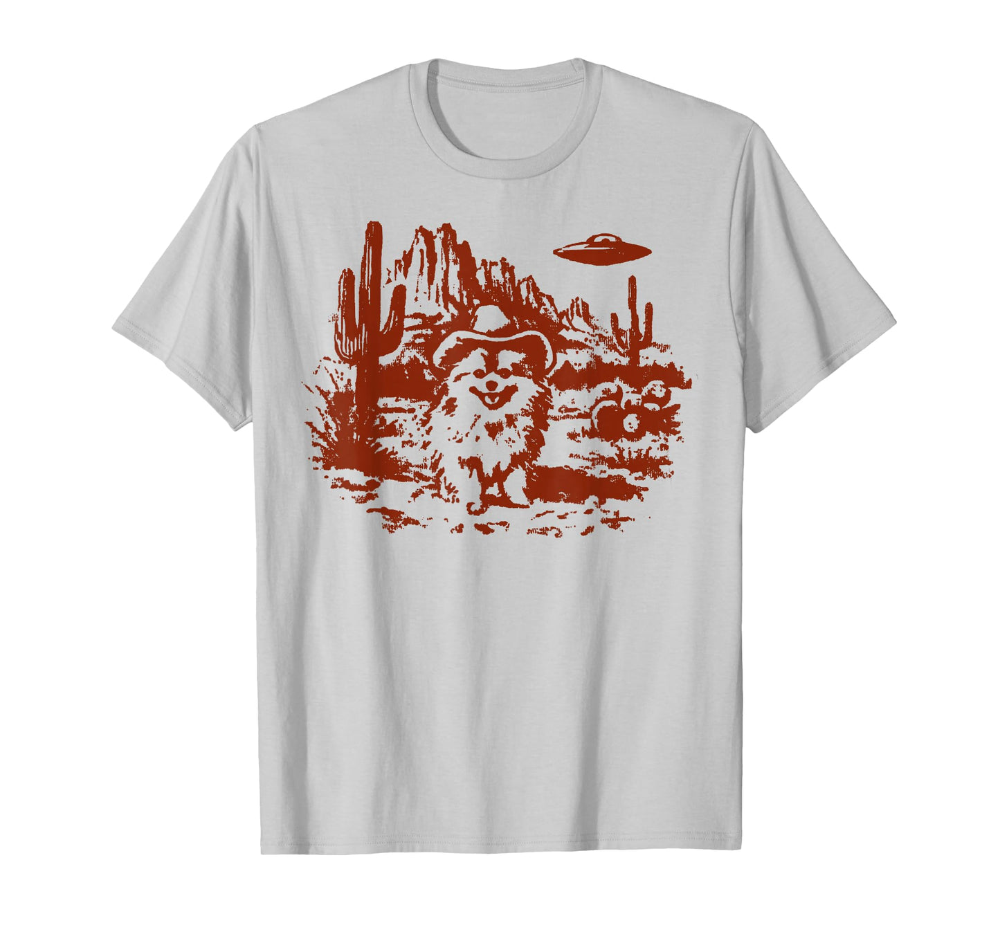 Funny Pomeranian UFO Cowboy Dog Vintage Western Graphic T-Shirt