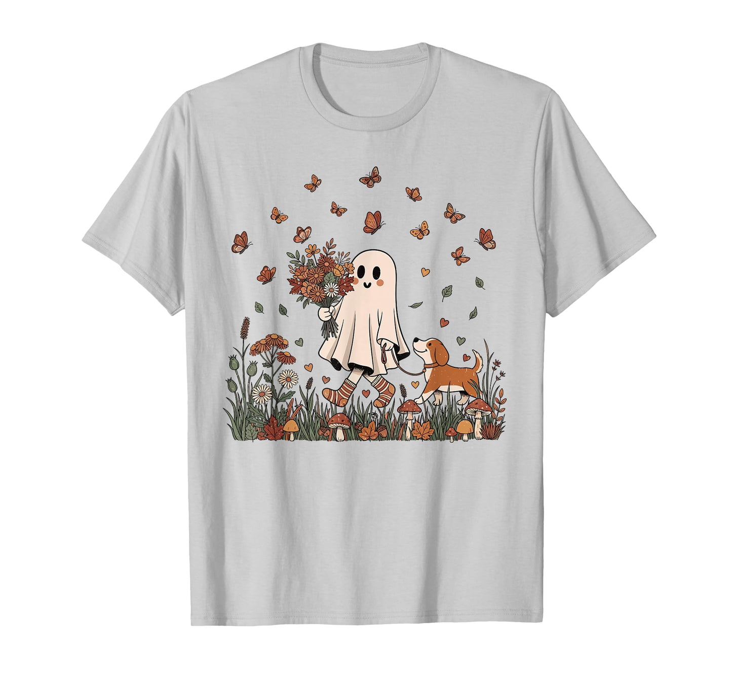 Vintage Halloween Cute Ghost Dog Mom Boho Floral Fall Vibes T-Shirt