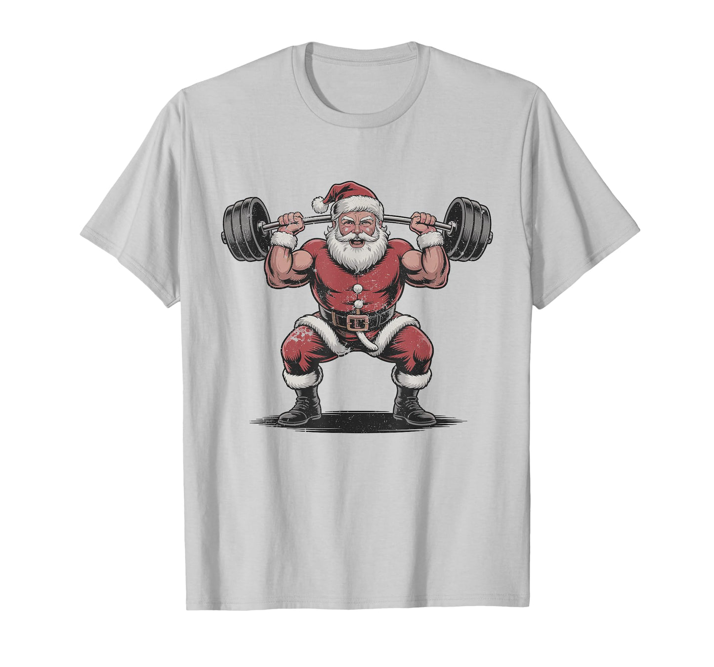 Santa Weightlifting Retro Vintage 90s Christmas Holiday T-Shirt