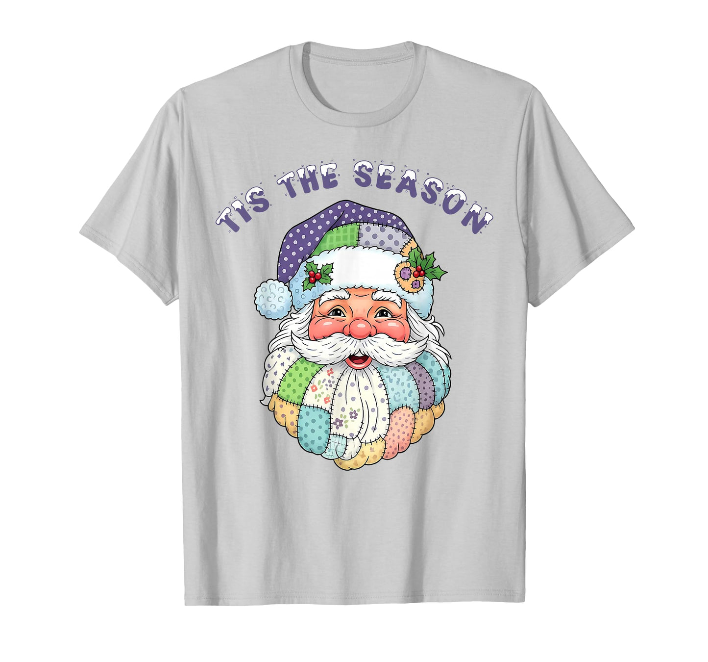 Patchwork Santa Claus Face Preppy Girly Christmas Girls Kids T-Shirt