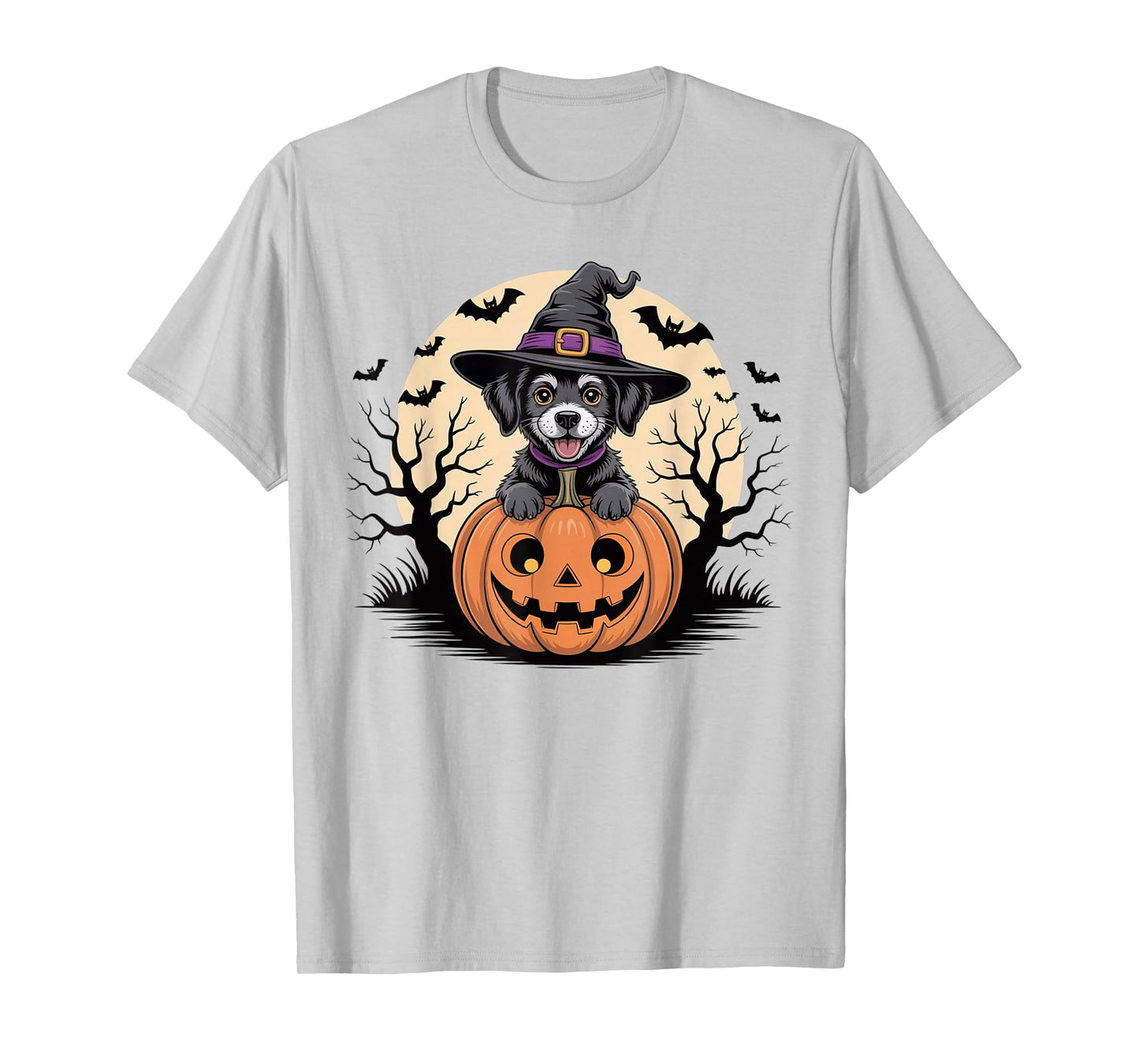 Spooky Black Labrador Retriever Witch Hat Pumpkin Halloween T-Shirt