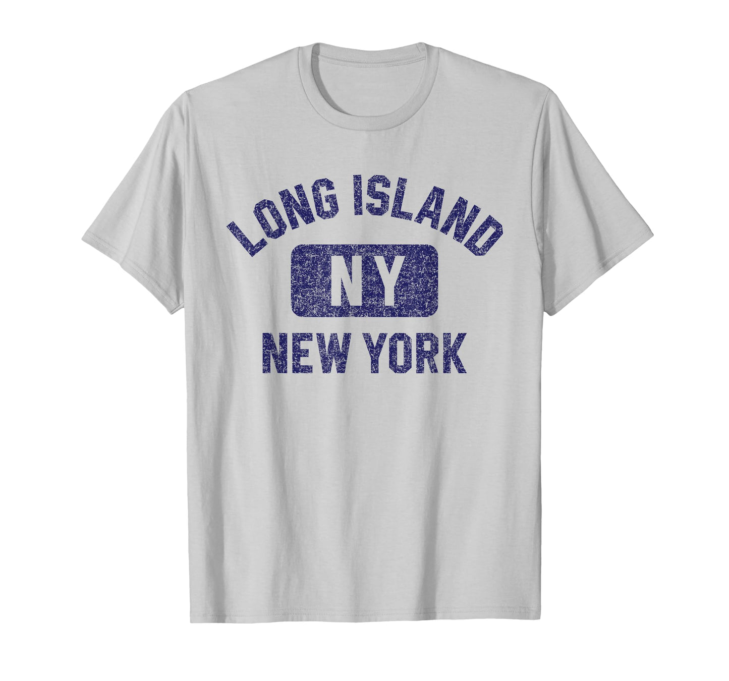 Long Island NY Gym Style Distressed Dark Blue Print T-Shirt