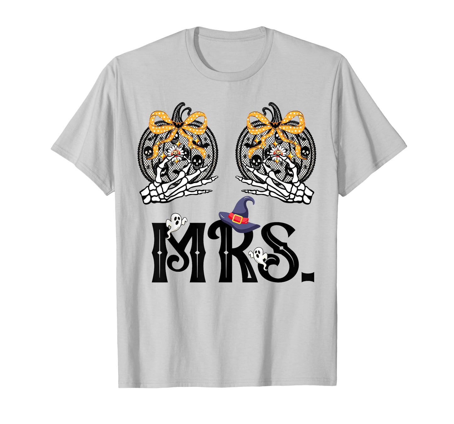 Mr Mrs Couple Skeleton Her Pumpkins His Broomstick Halloween T-Shirt