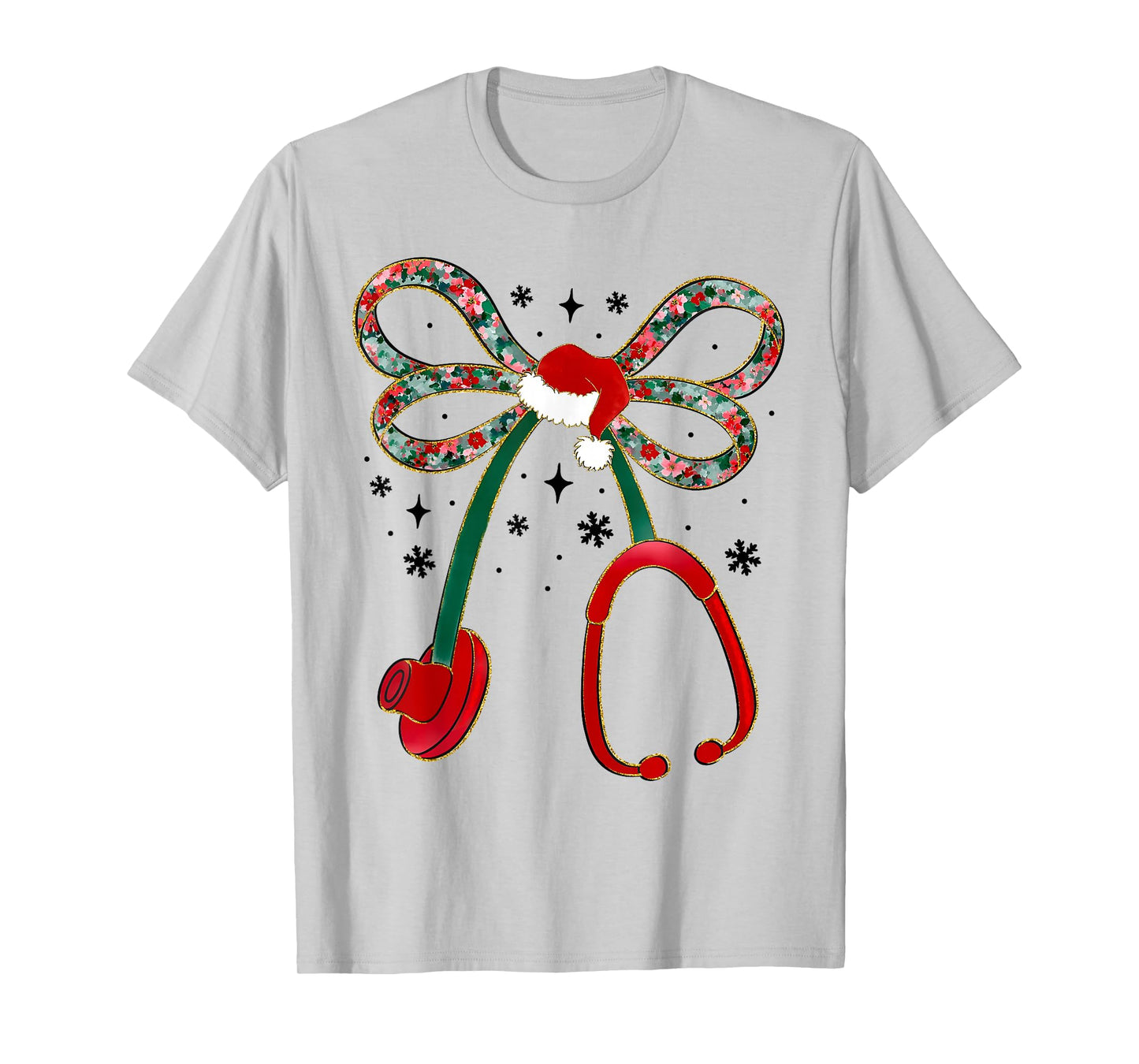Nurse Christmas Stethoscope Coquette Bow Pajamas Holiday T-Shirt