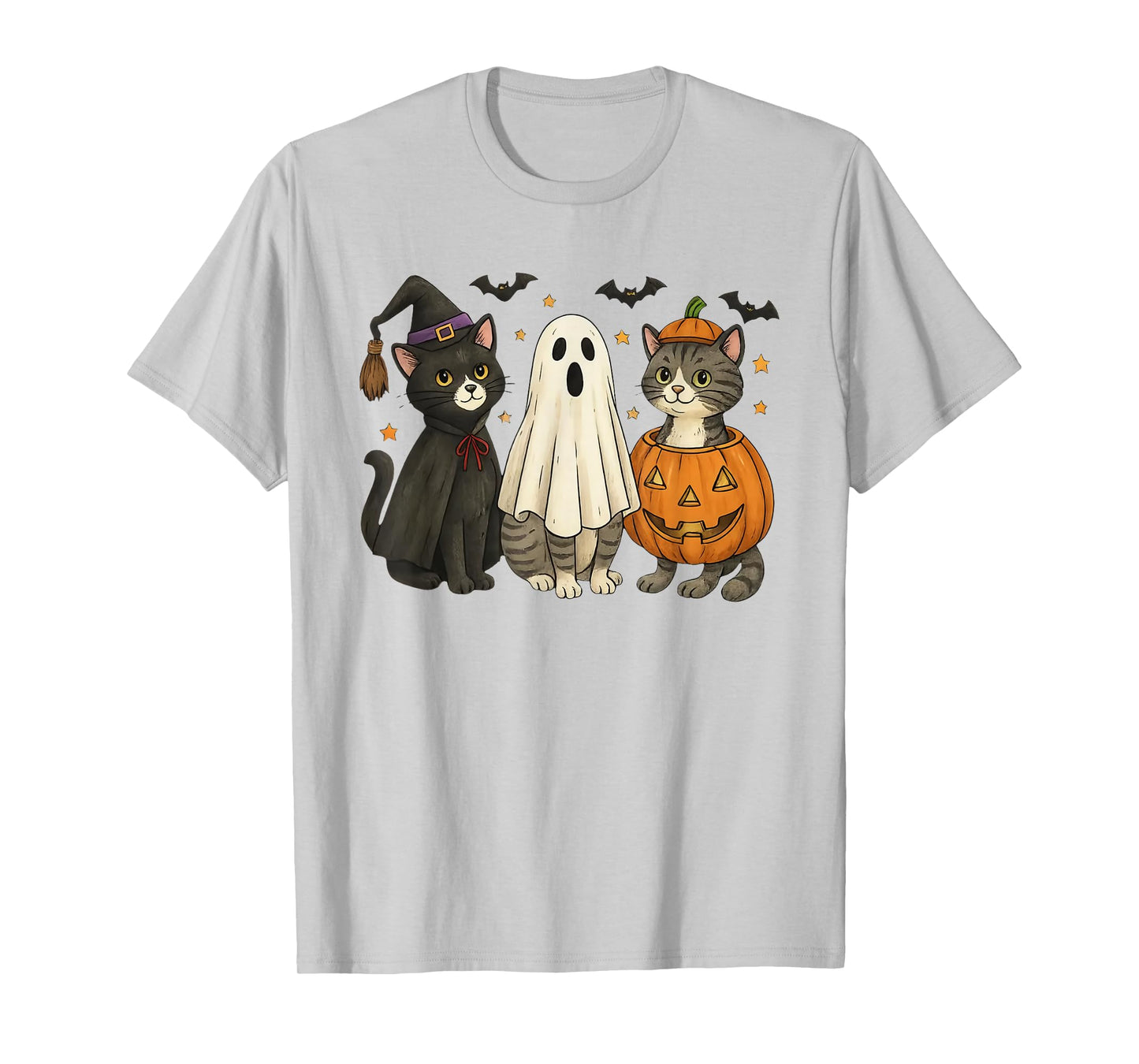 Retro Black Cat Witch Scary Halloween Pumpkin Women Men Kids T-Shirt