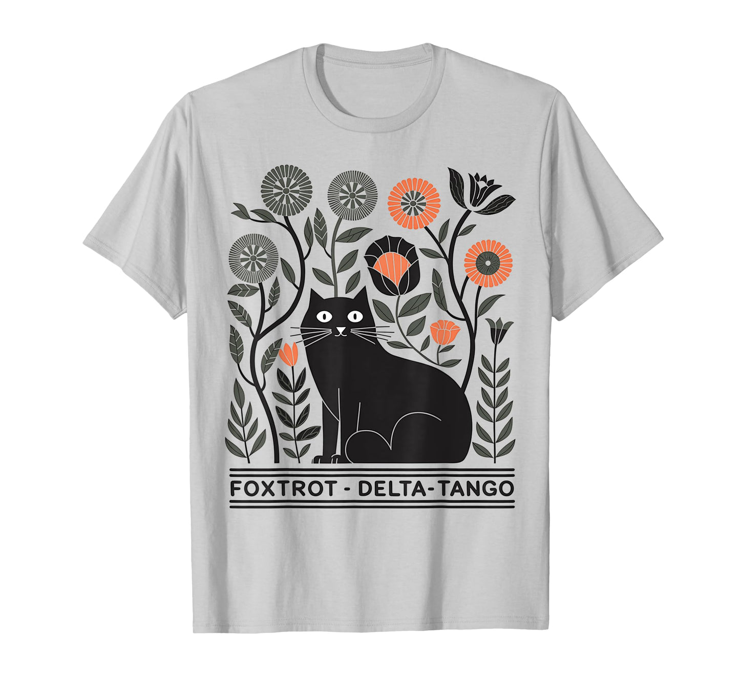 Retro Foxtrots Deltas Tangos Flower Art Cat in Flowers Men Women T-Shirt