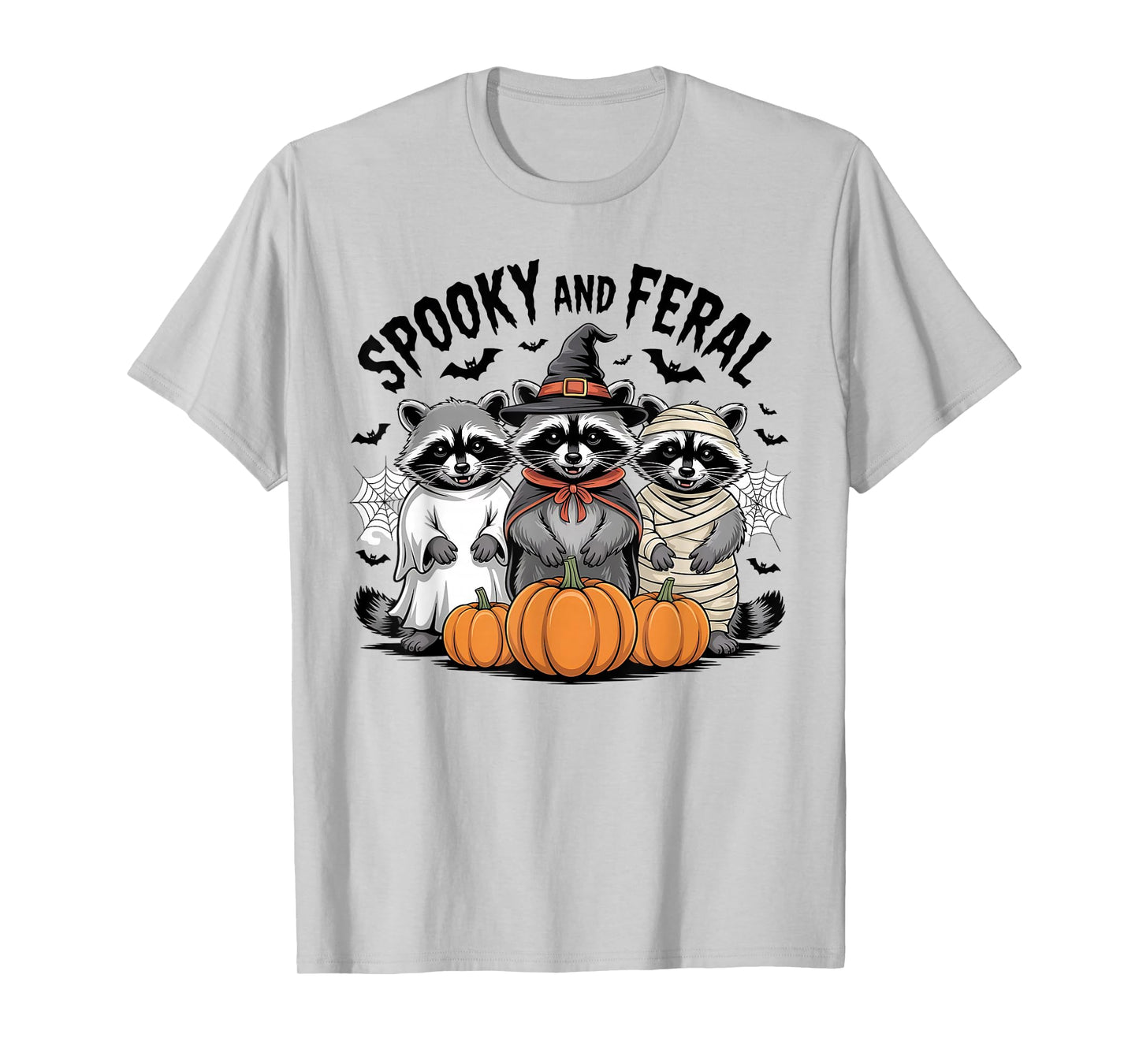 Spooky and Feral Halloween Witch Raccon Ghost Mummy Costume T-Shirt