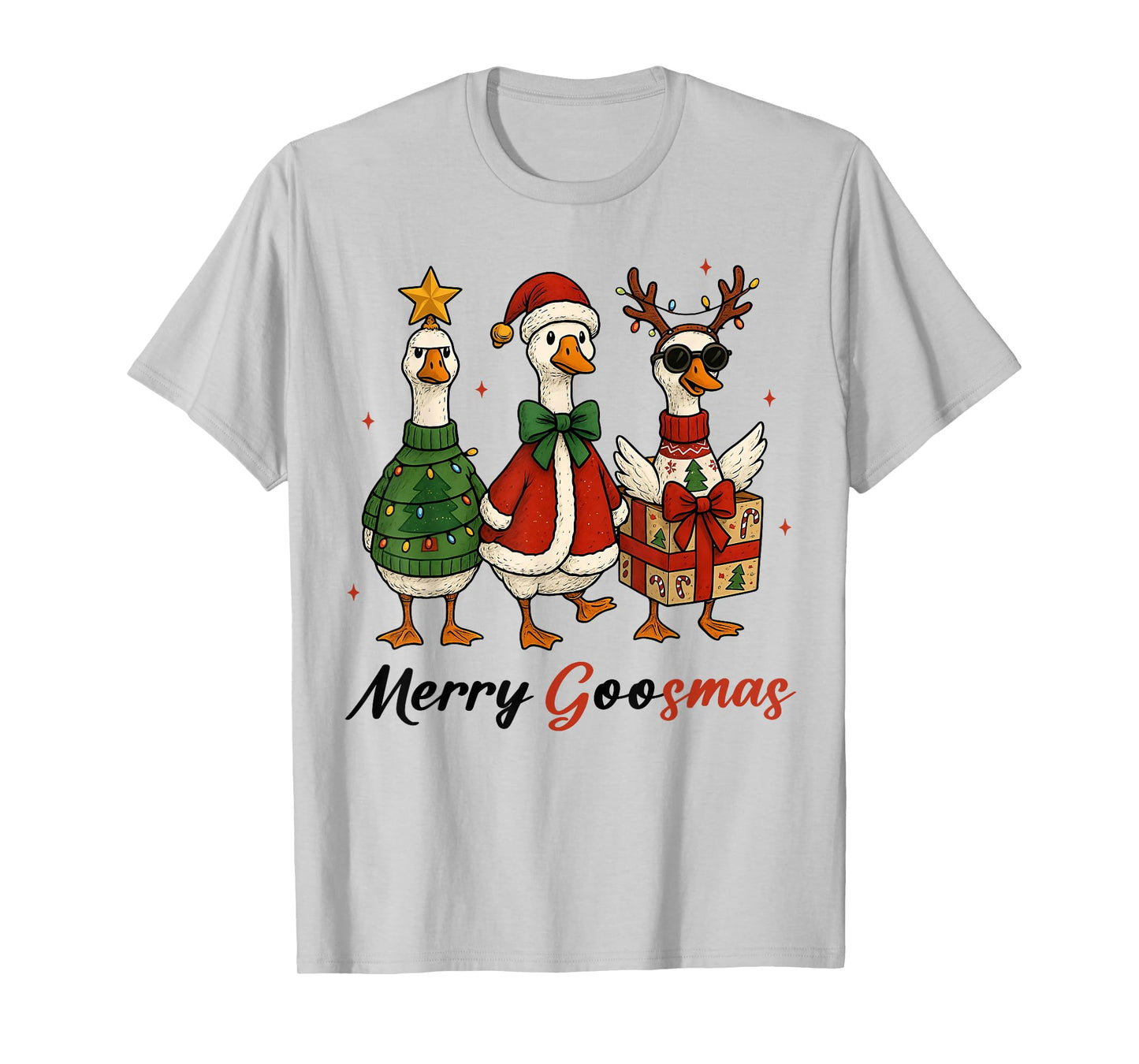 Funny Retro Merry Goosemas Christmas Silly Goose Xmas Lights T-Shirt