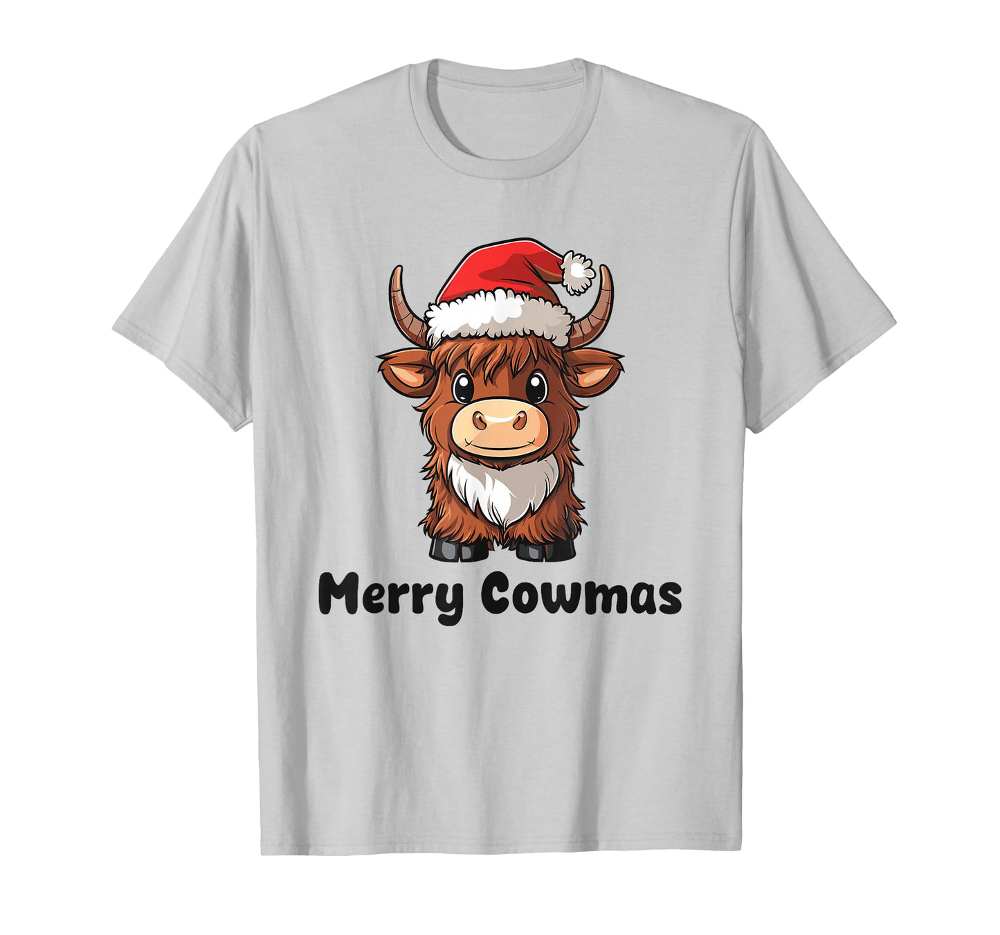 Merry Cowmas Pun Christmas Cute Highland Cow in Santa Hat T-Shirt