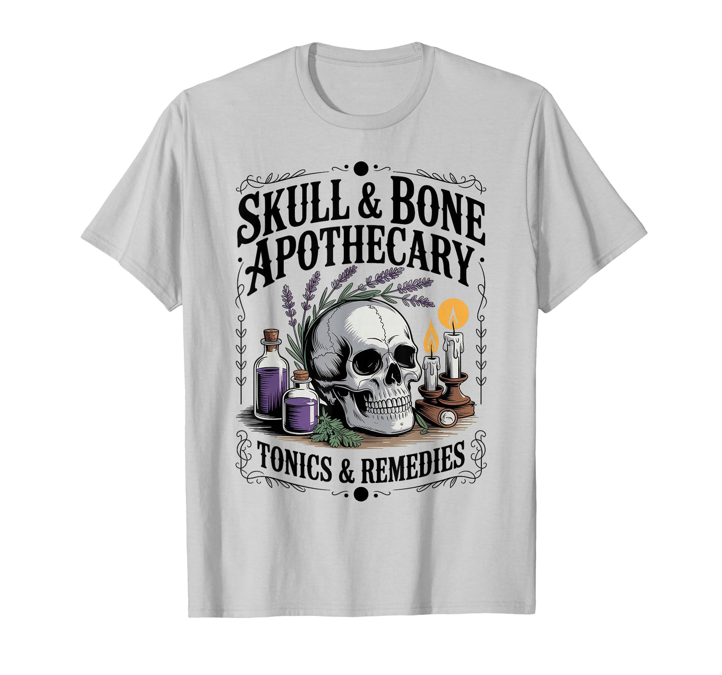 Skull and Bone Apothecary Tonics and Remedies Occult Witch T-Shirt