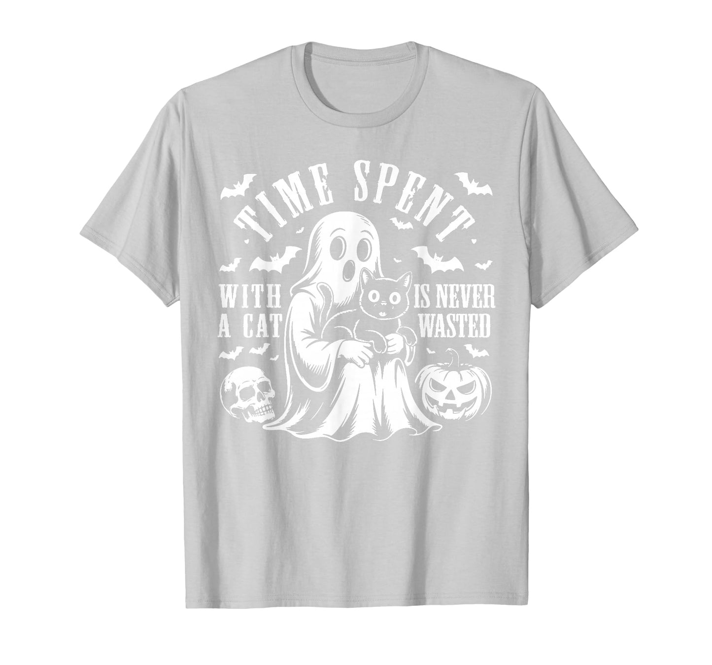 Time Spent with A Cat is Never Wasted Halloween Pumpkin Boo T-Shirt