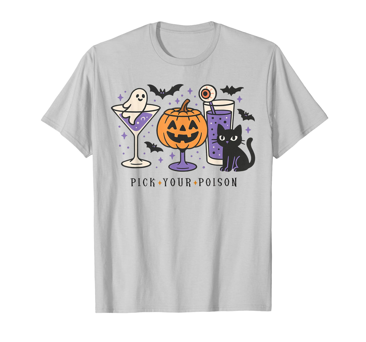 Pick Your Poison Halloween Black Cat Pumpkin Ghost Cocktail T-Shirt
