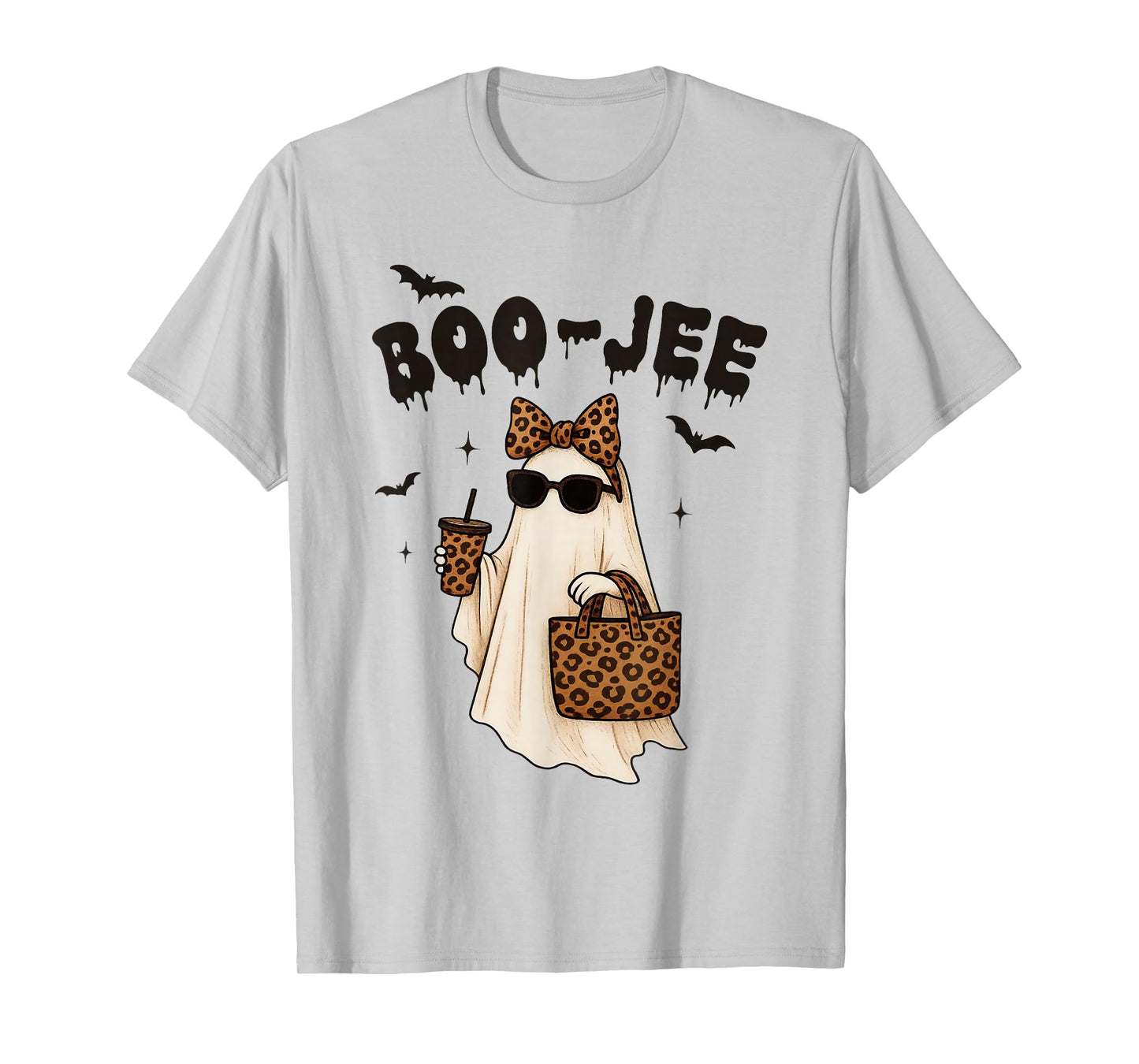 Coquette Leopard Ghost Coffee Boo-JEE Halloween Boujee Ghost T-Shirt
