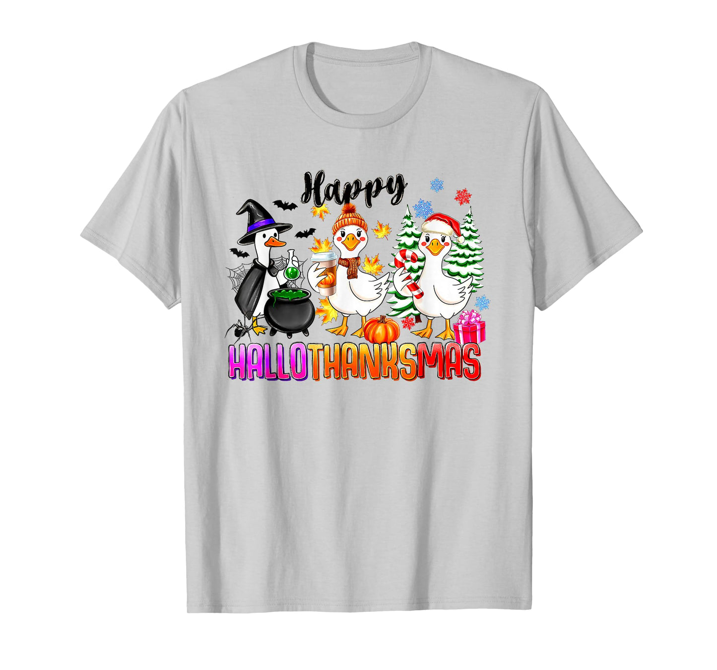 Gooses Halloween Thanksgiving Christmas Happy HalloThanksMas T-Shirt