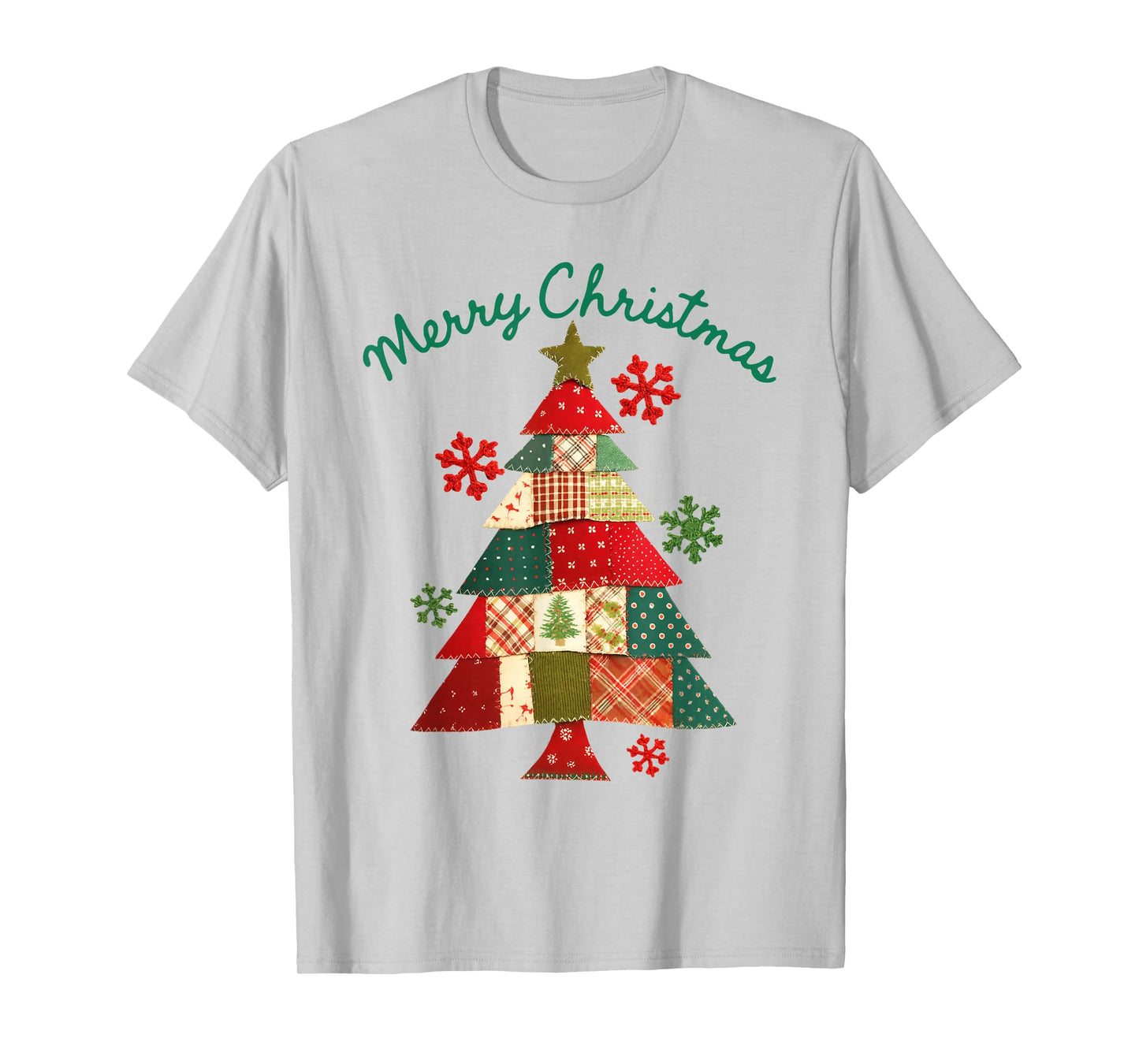 Retro Patchwork Christmas Tree Shirt Merry Xmas Outfit T-Shirt