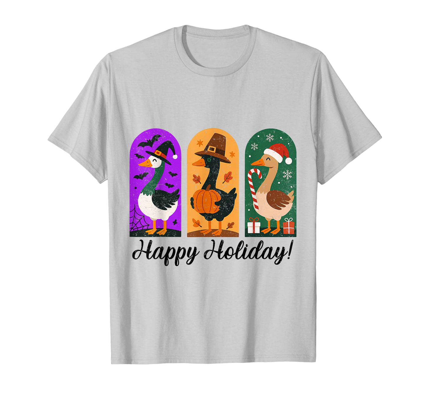 Happy Hallothanksmas Gooses Halloween Thanksgiving Christmas T-Shirt