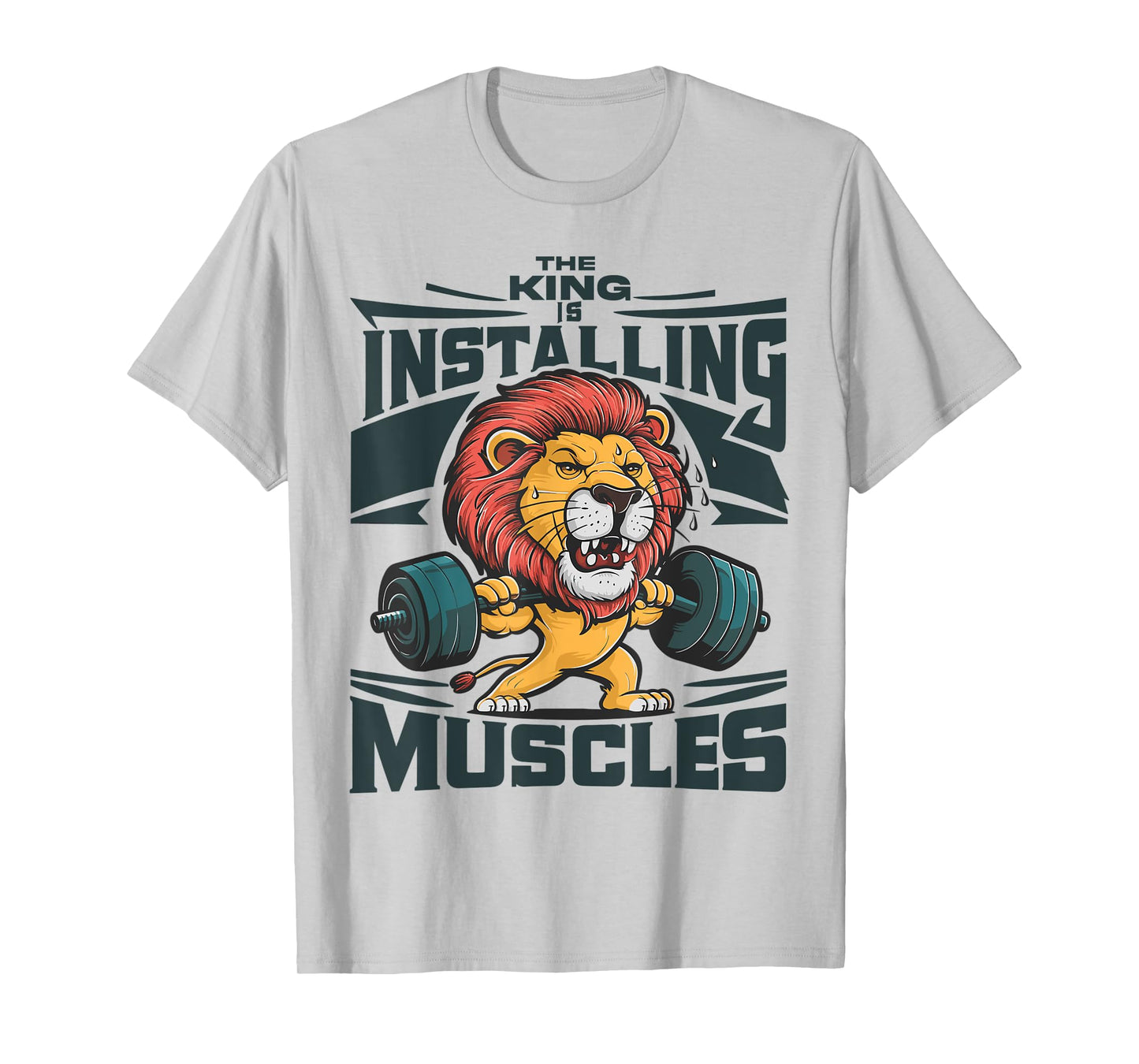Funny Lion Installing Muscles Please Wait Lifting Barbell T-Shirt