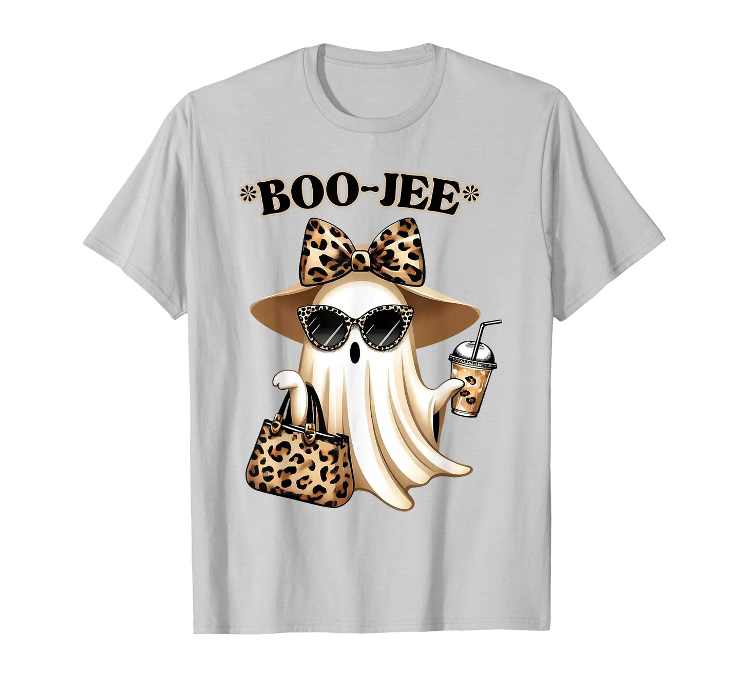 Coquette Leopard Ghost Coffee Boo-JEE Halloween Boujee Ghost T-Shirt