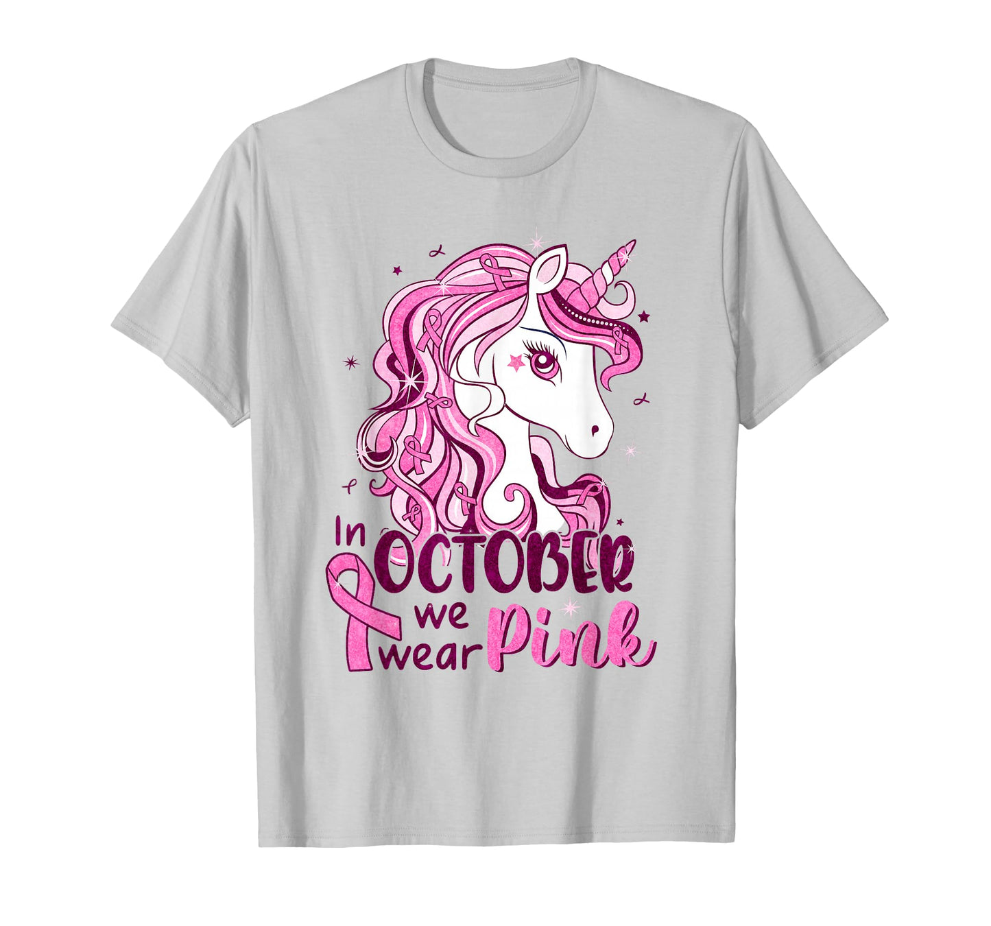In October We Wear Pink Unicorn Breast Cancer Shirts Girls T-Shirt