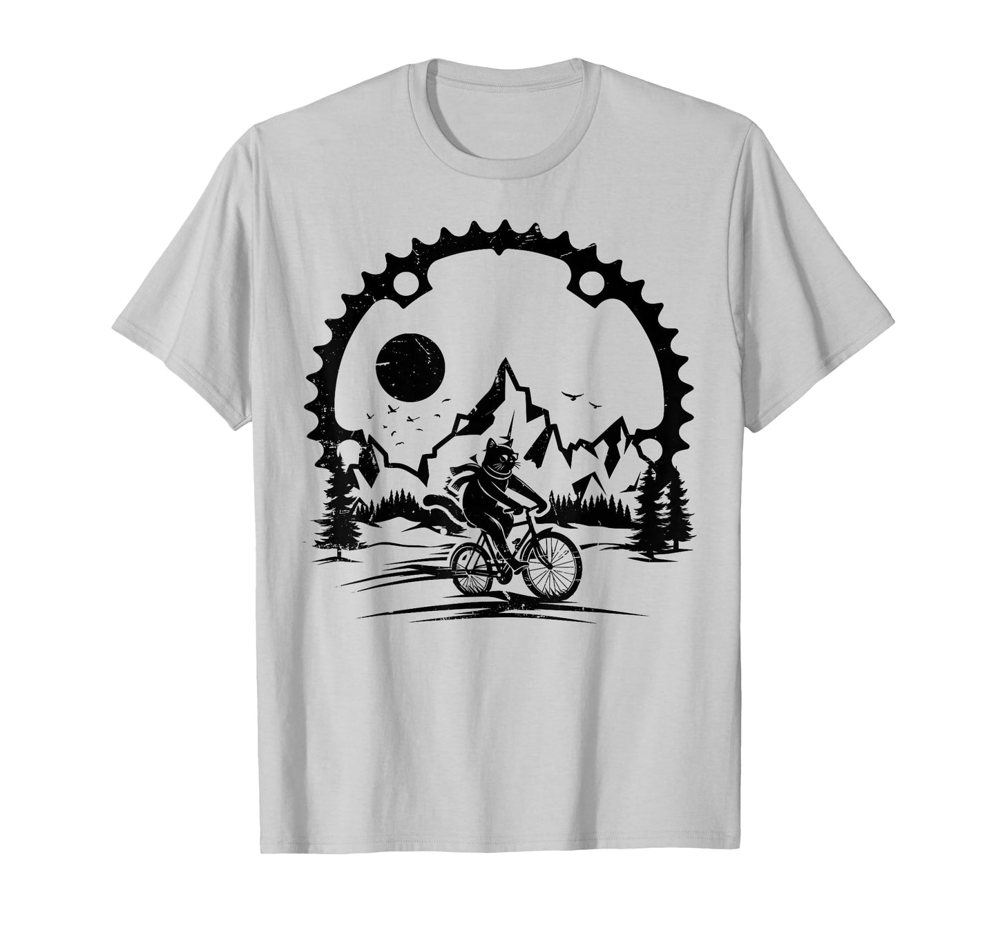 Funny Cat Riding Bicycle Vintage Mountain Biking Cat Biker T-Shirt