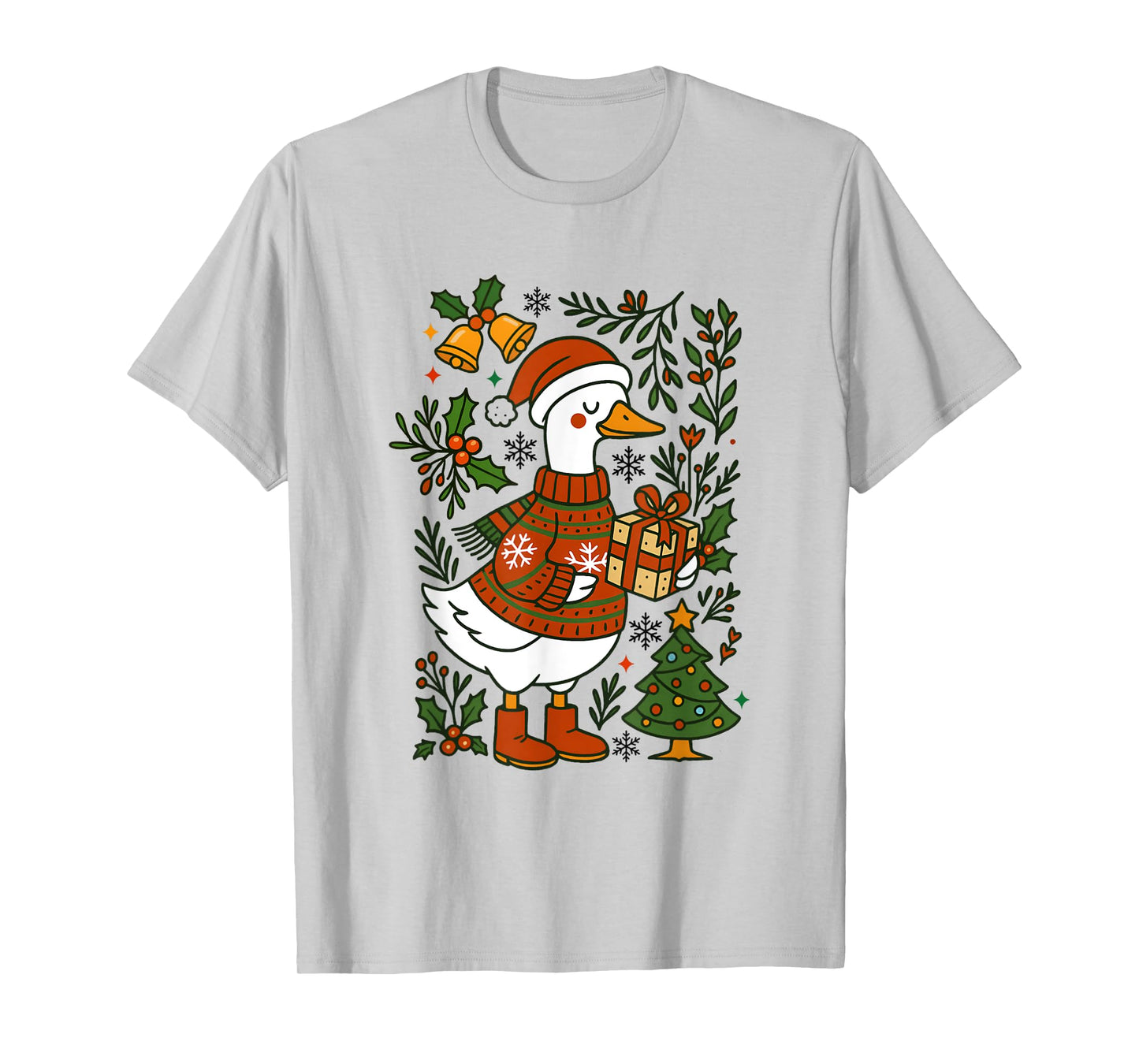 Retro Boho Floral Silly Goose Santa Christmas Holiday Xmas T-Shirt