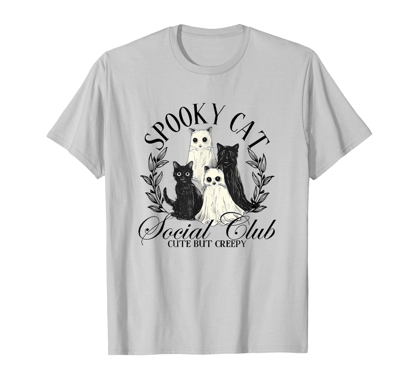 Spooky Cat Social Club Ghost Cat Halloween Gothic Black Cat T-Shirt